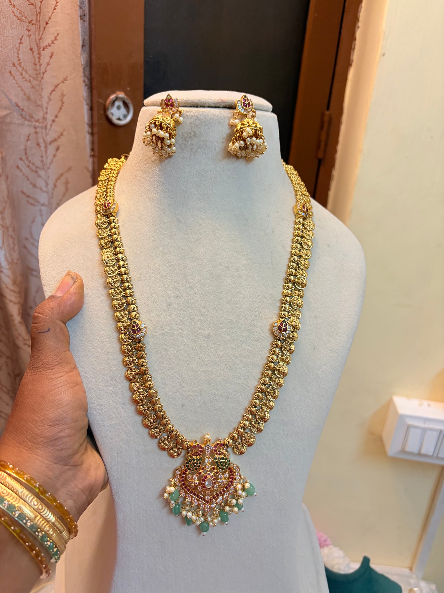 Gold antique finish kemp stones jadau haram