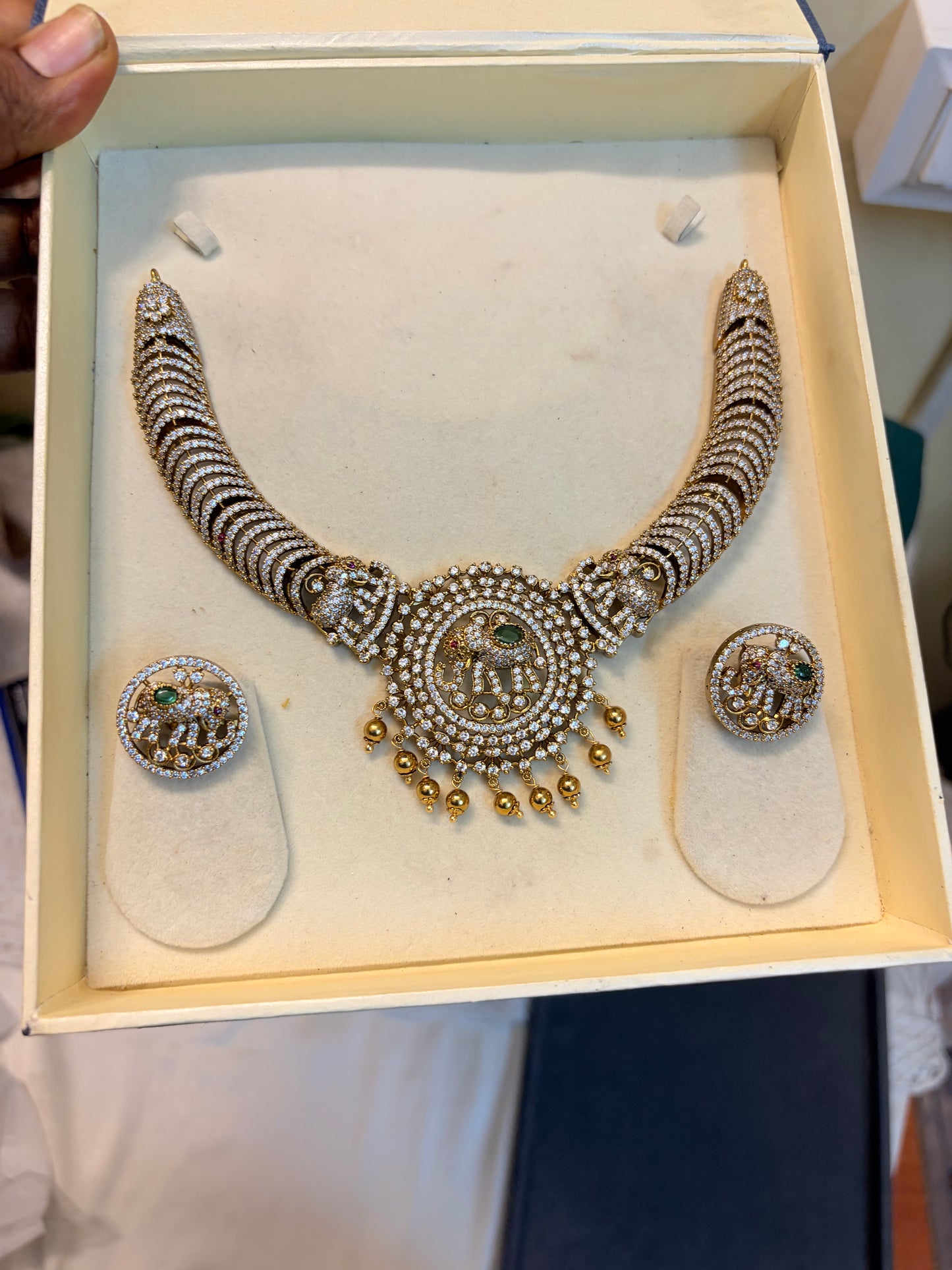 AD stones elephant motif jadau necklace set