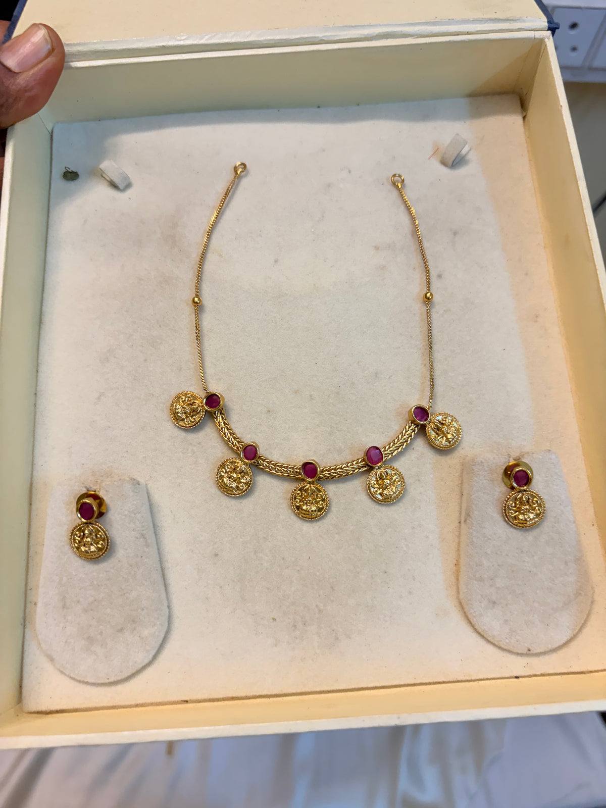 Lakshmi coin Ruby necklace set premium quality