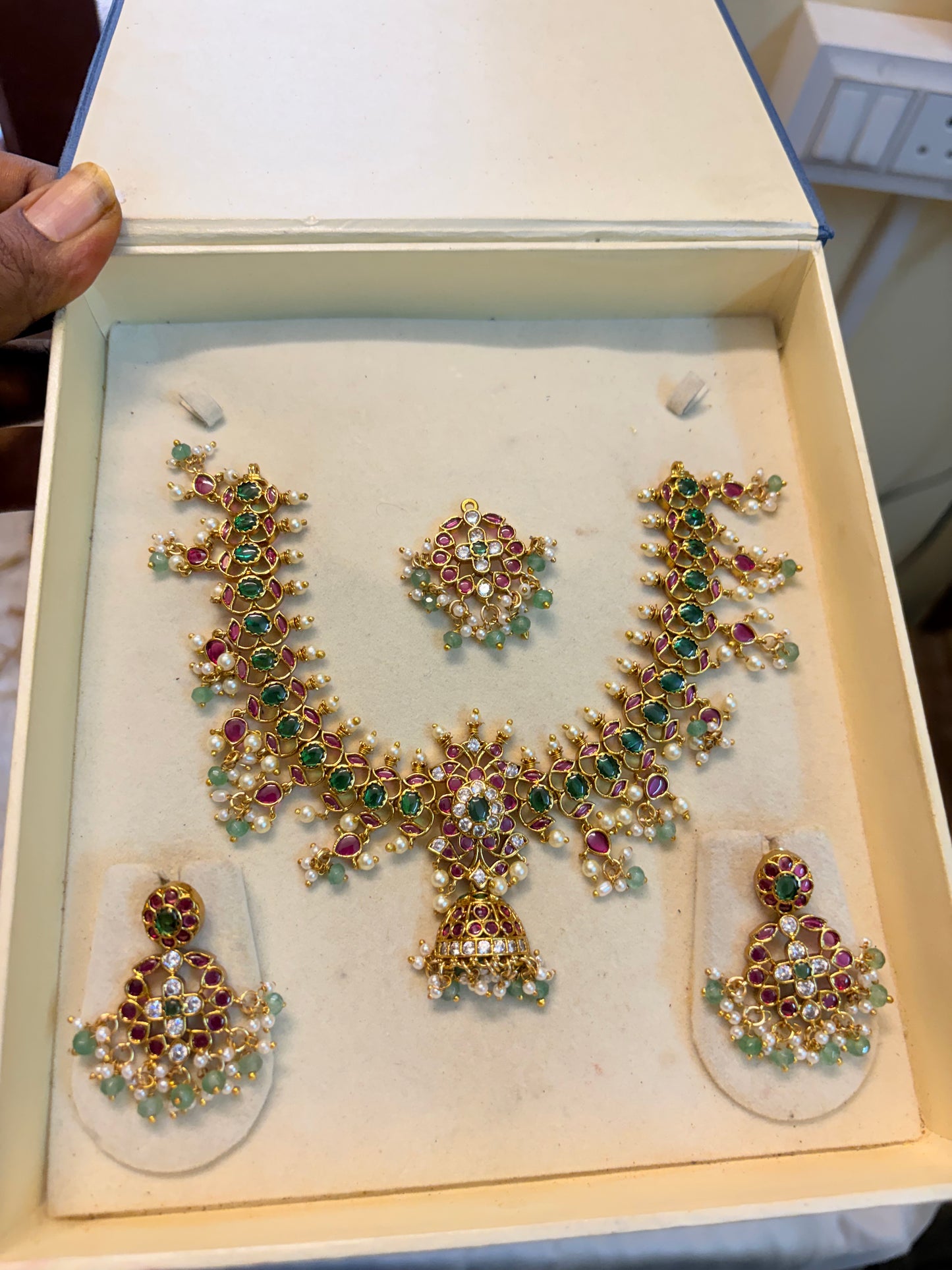 AD stones jadau necklace set with detachable pendant