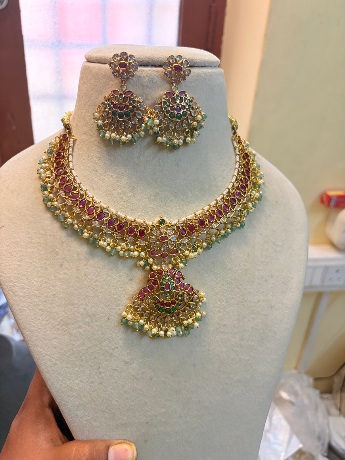 Real kemp stones jadau choker set premium quality