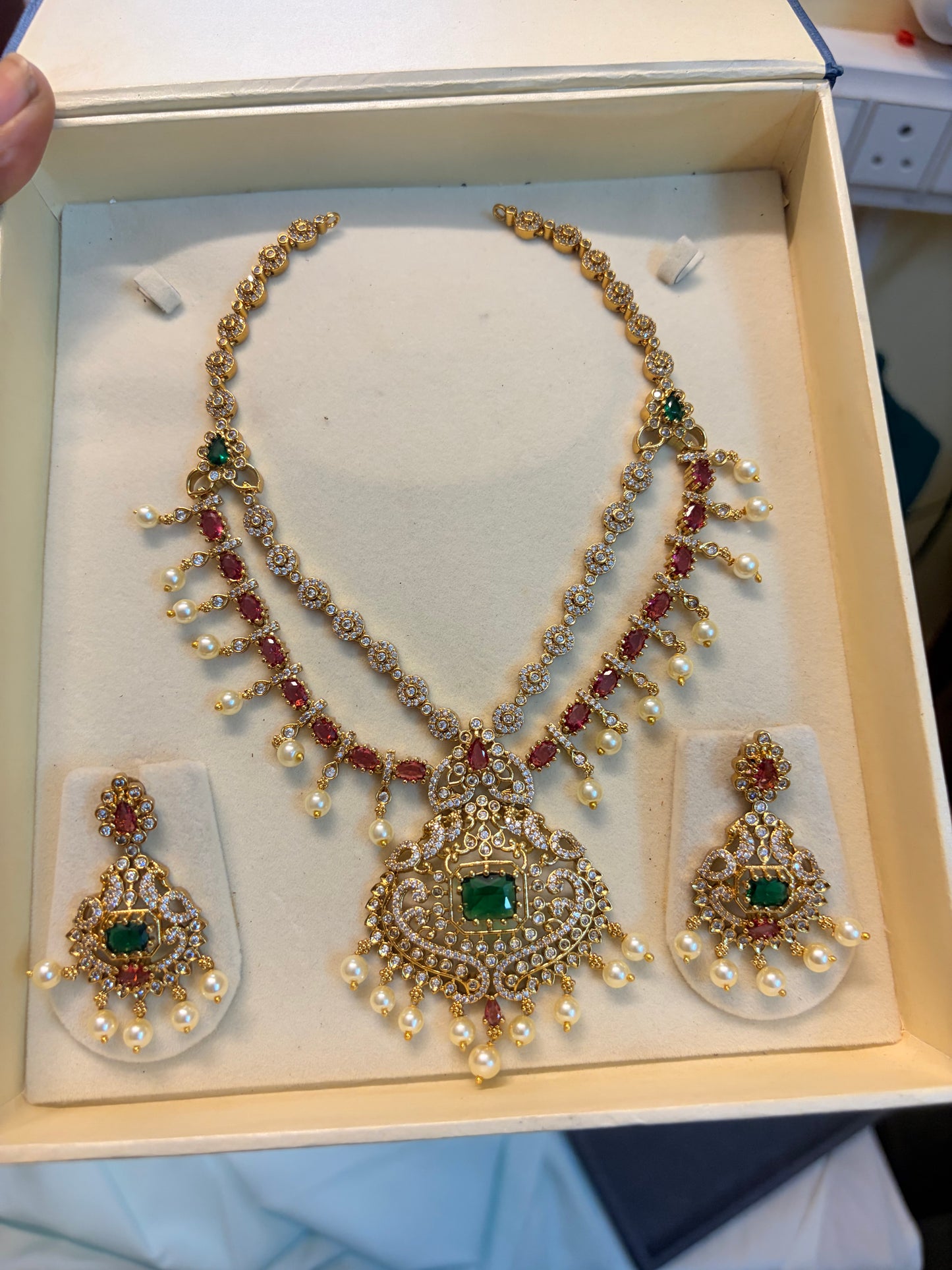 AD stones double layer jadau necklace set