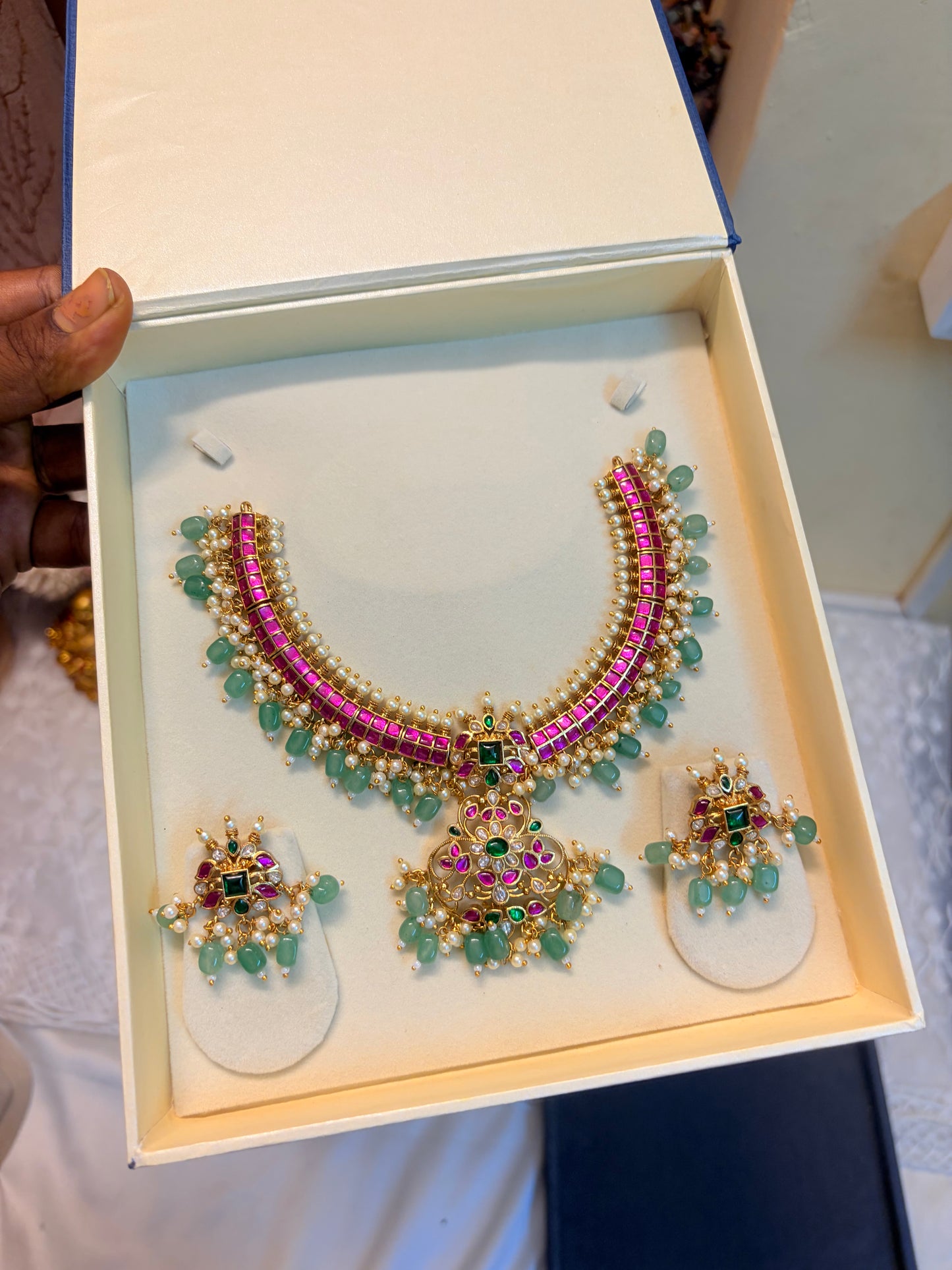 Stunning Pure kemp brass made jadau Kundan necklace set