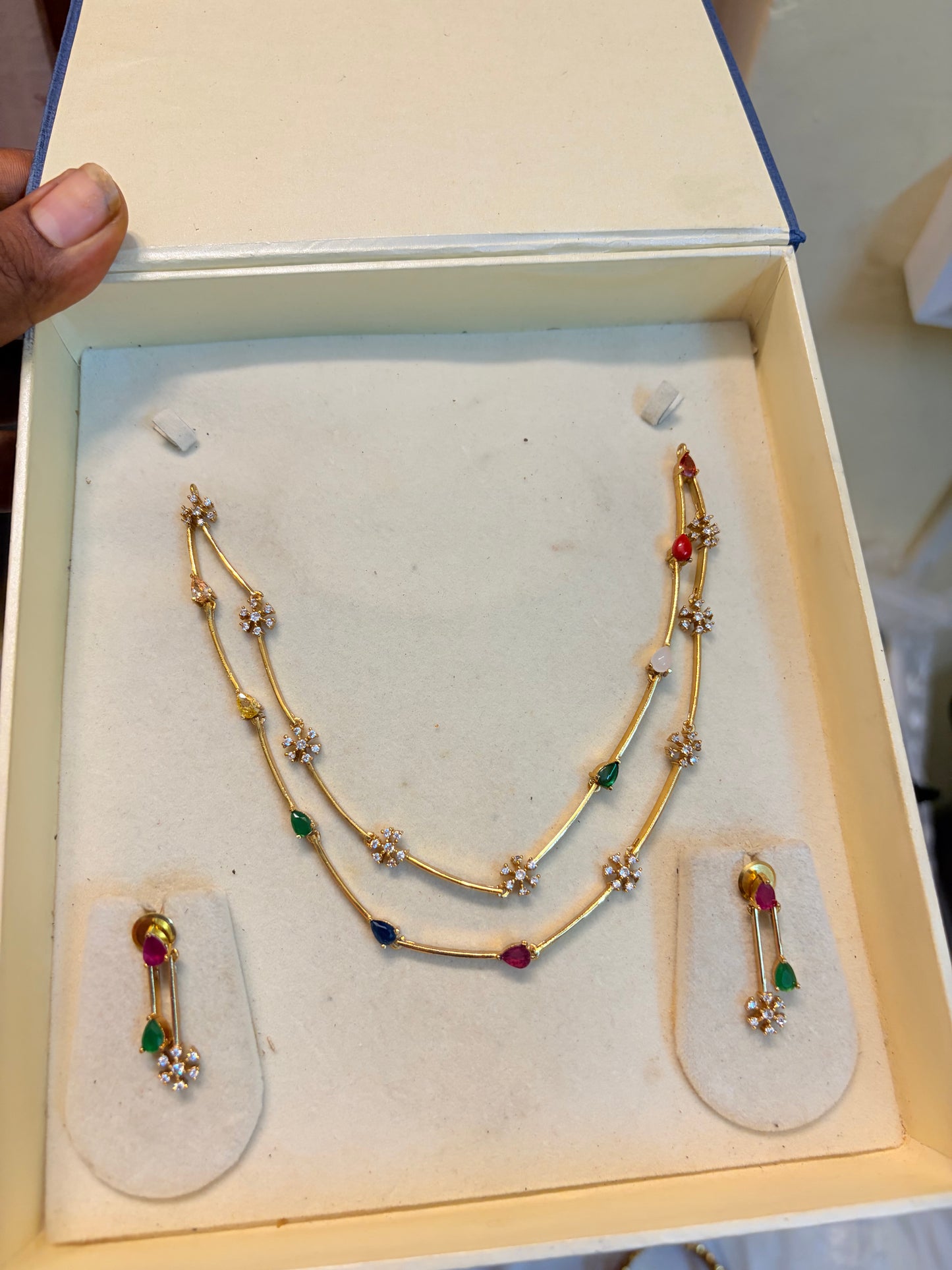 Cz stone double layer necklace set