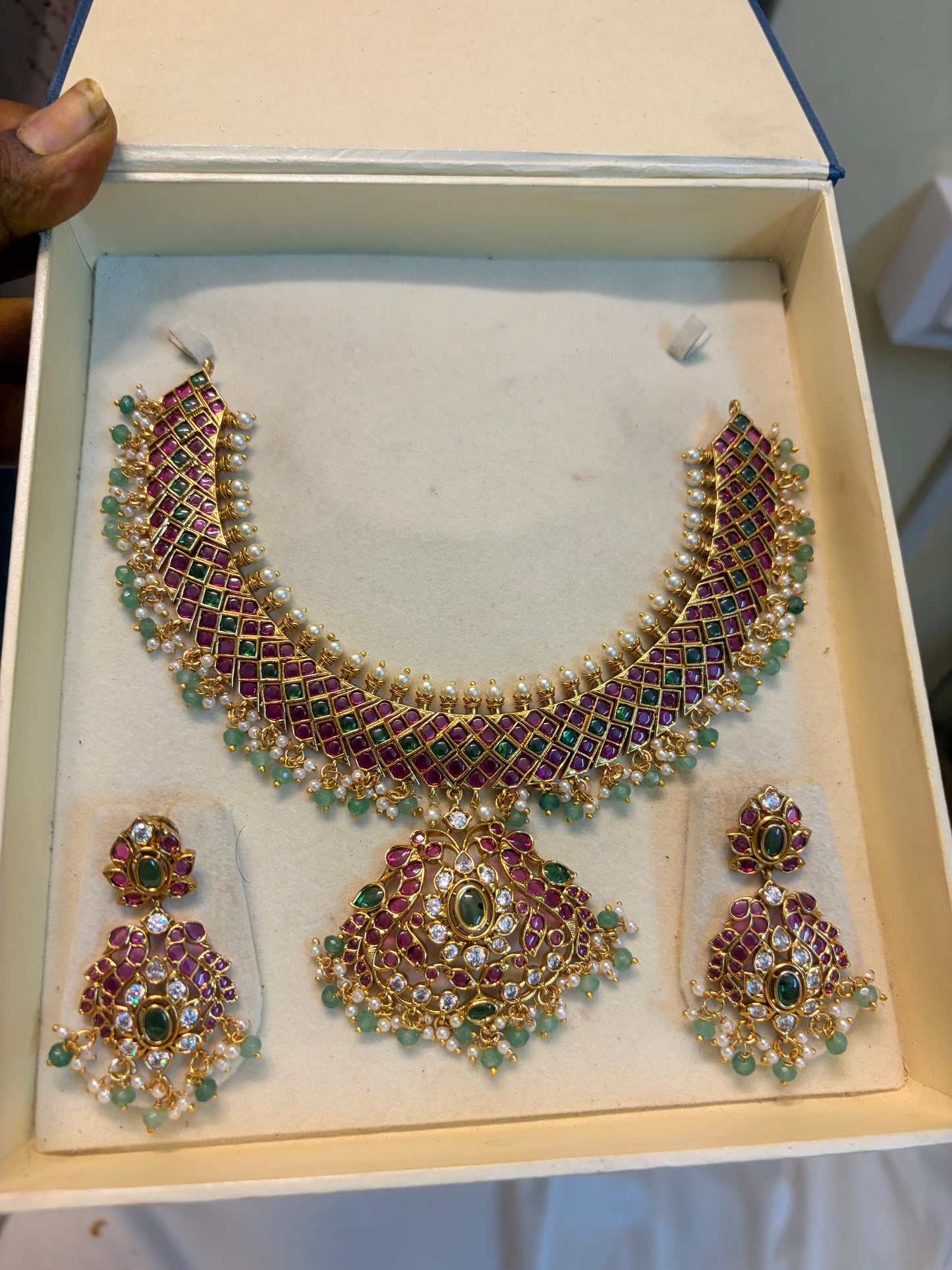 Classic kemp stones jadau necklace set premium quality