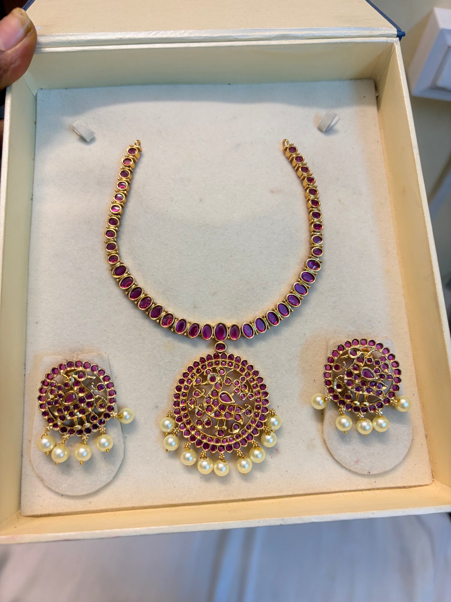 Peacock kemp stones jadau necklace set
