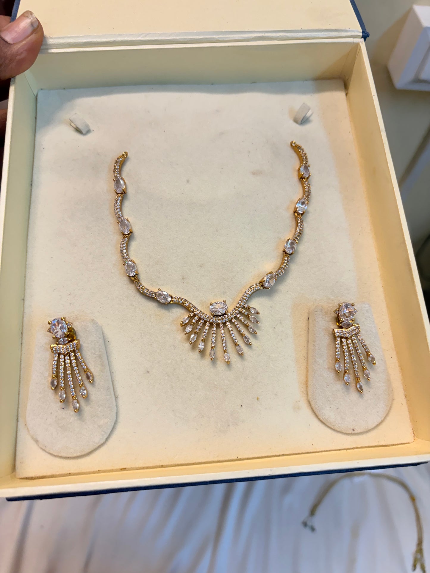 Cz stones gold plated jadau necklace set