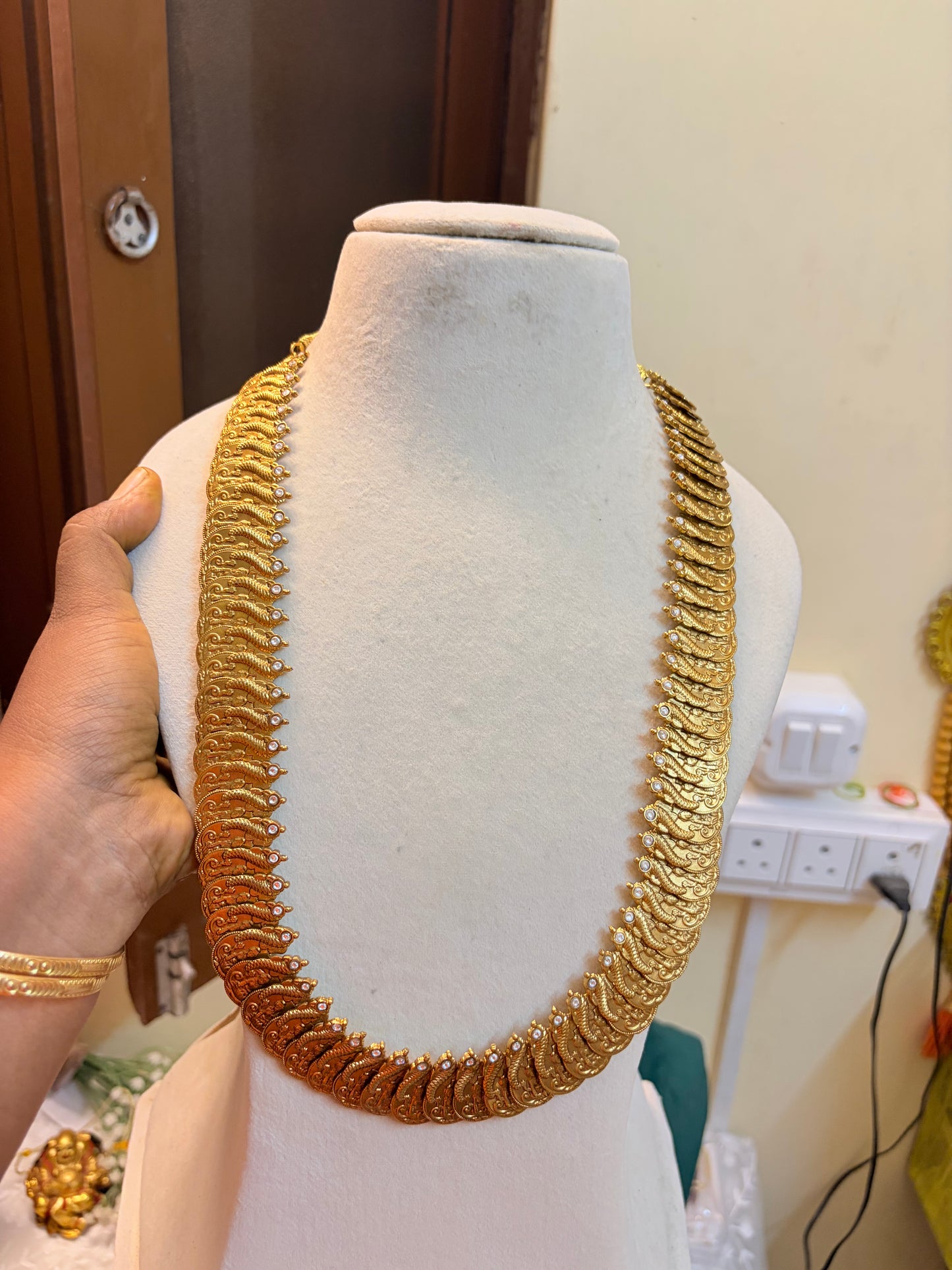 Heritage pure kemp brass jadau peacock Lakshmi coin haram