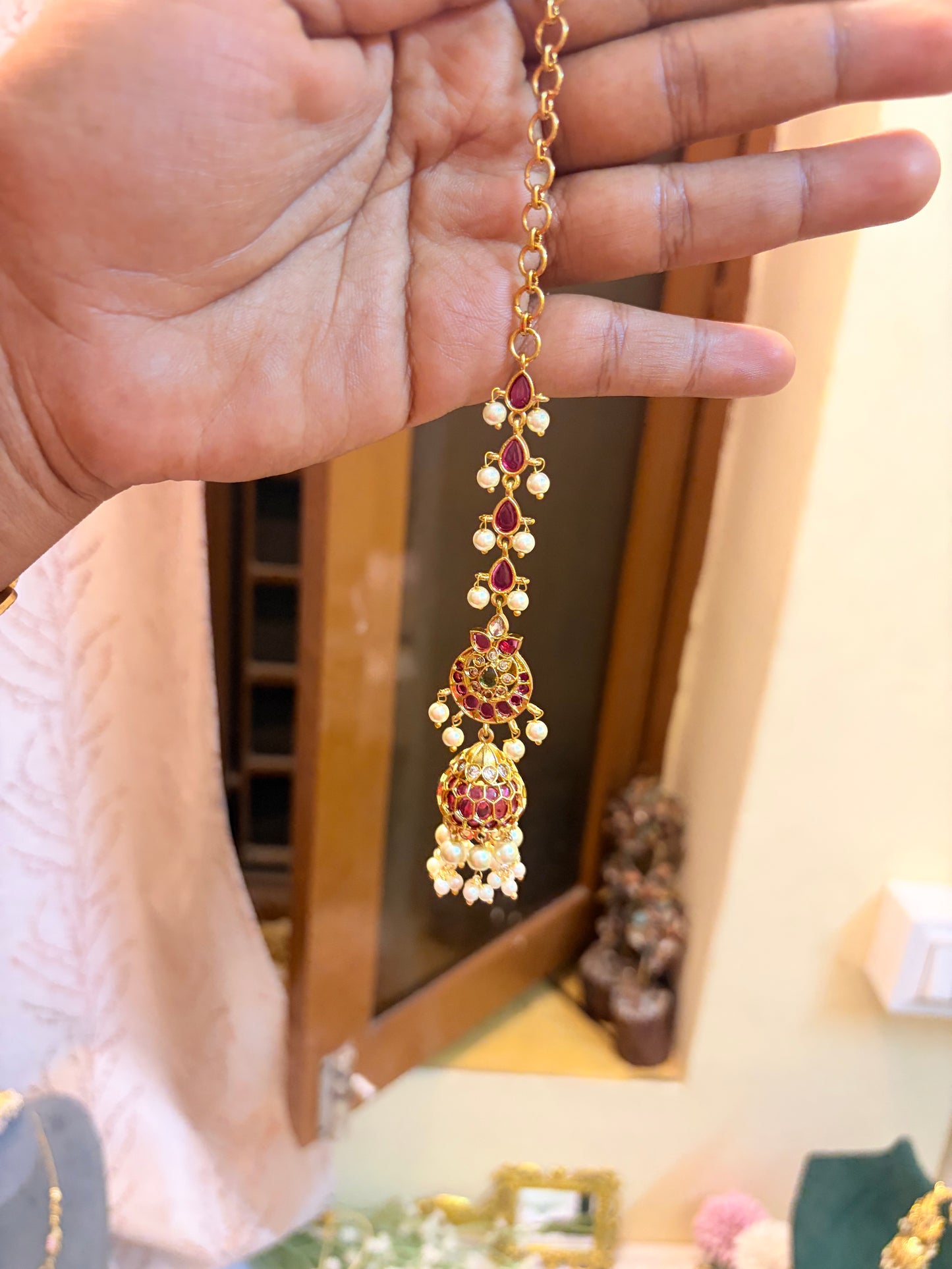 Real kemp stones jadau Jhumka with earchain