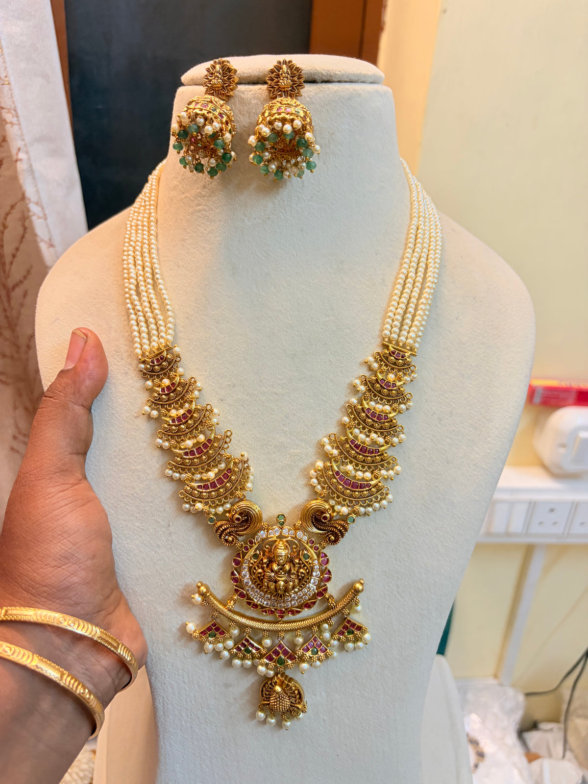 Gold antique finish pearl semiharam premium quality