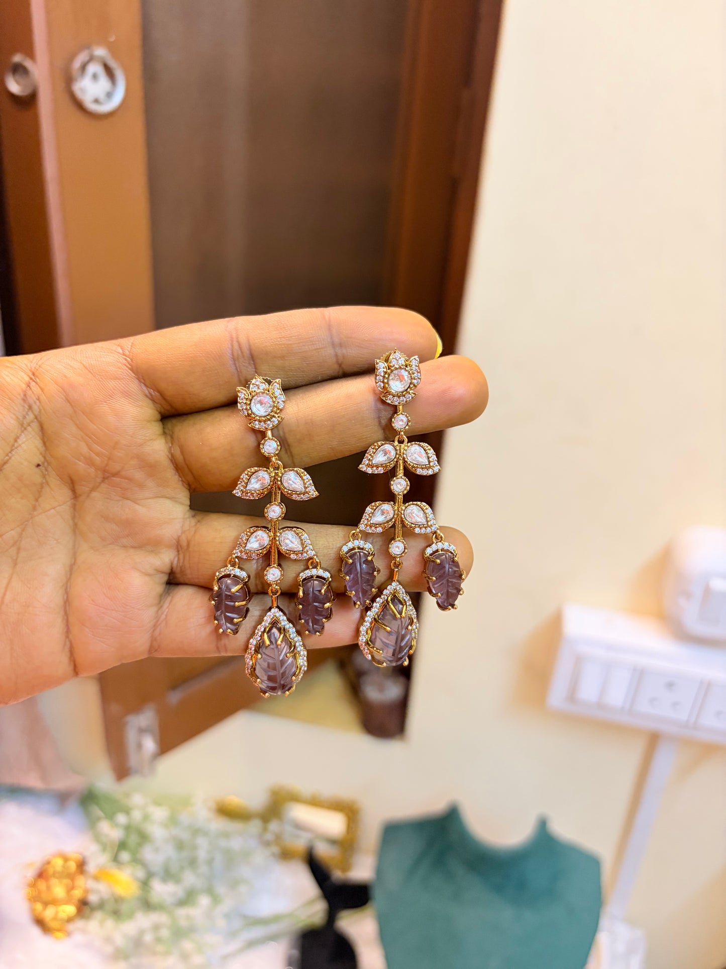 Polki Kundan purple earrings