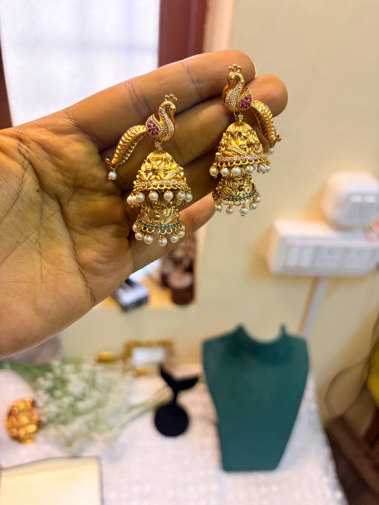 Gold Nakshi Peacock Jhumka