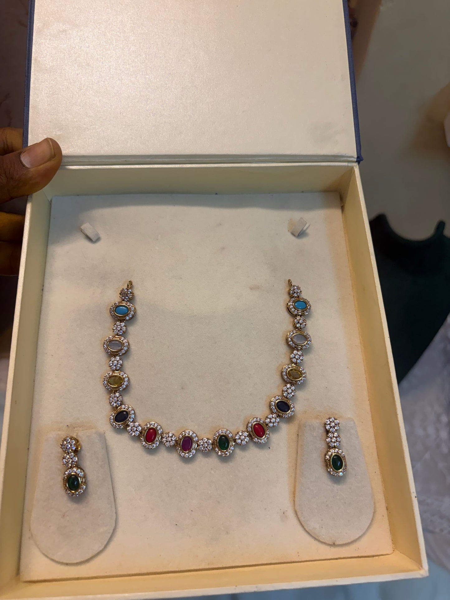 Multicoloured AD stones jadau necklace set
