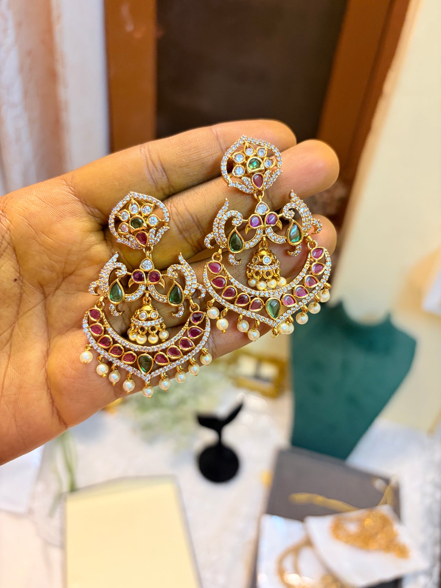 Cz stone gold plated Chandbali earrings