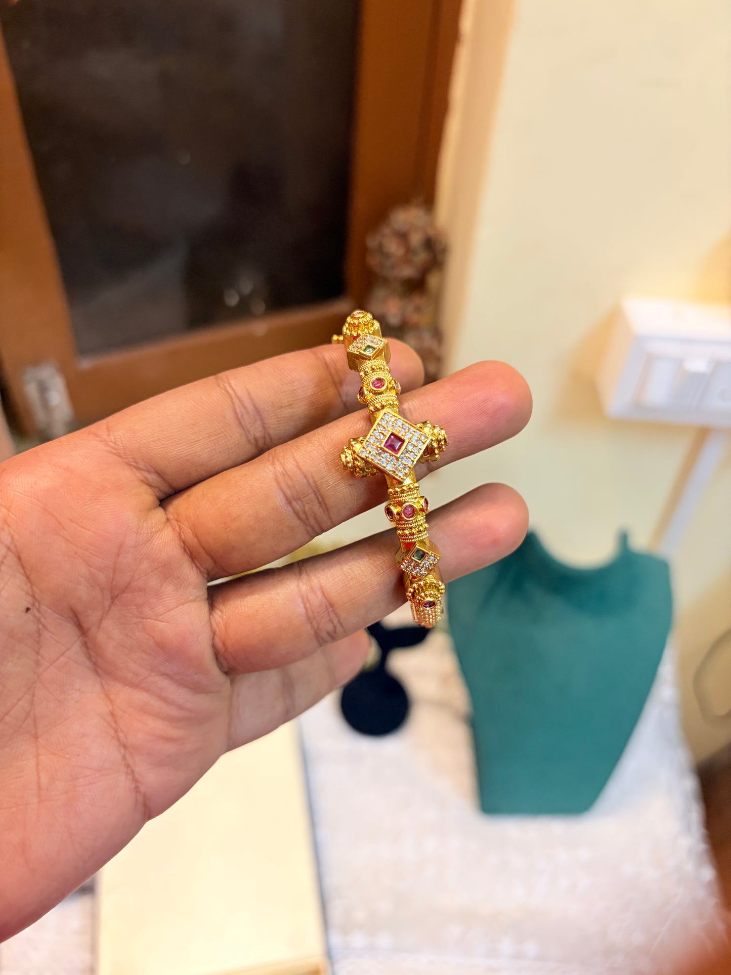 Gold antique finish Cz kada