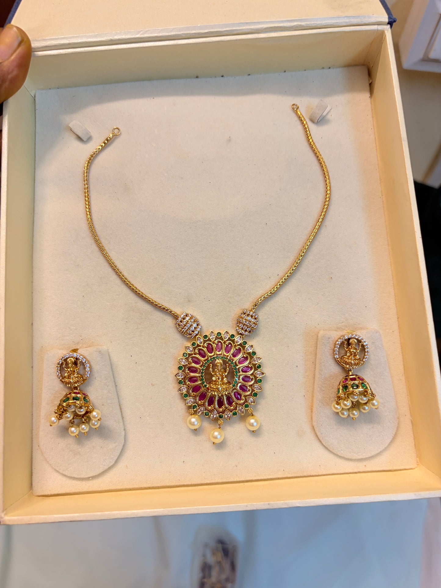 Cz stone Lakshmi impon necklace set