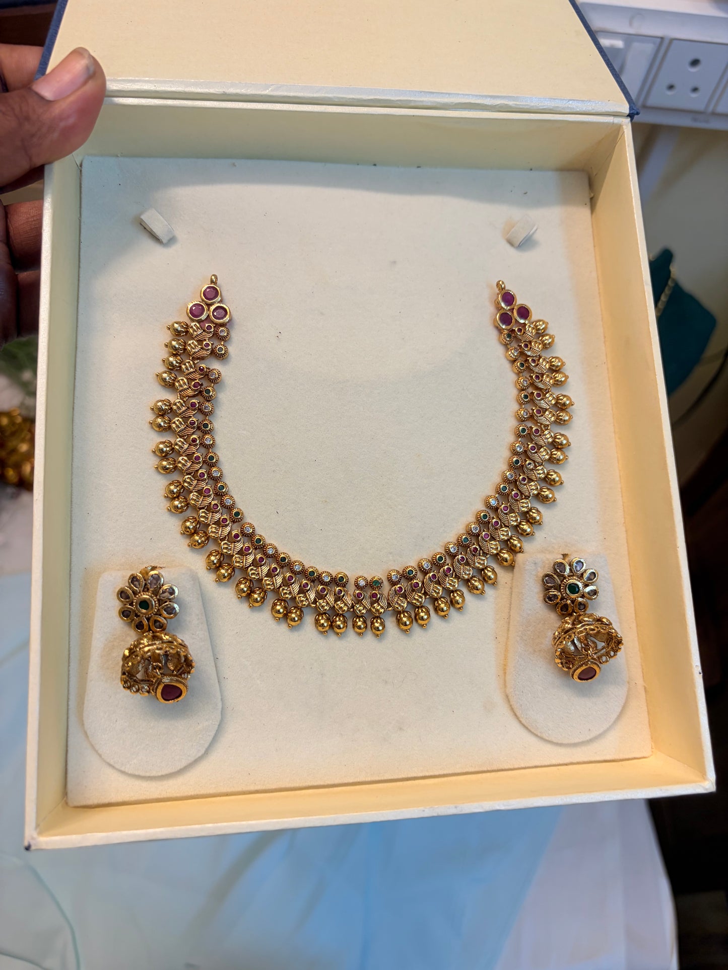 Peacock antique necklace set with Jhumka