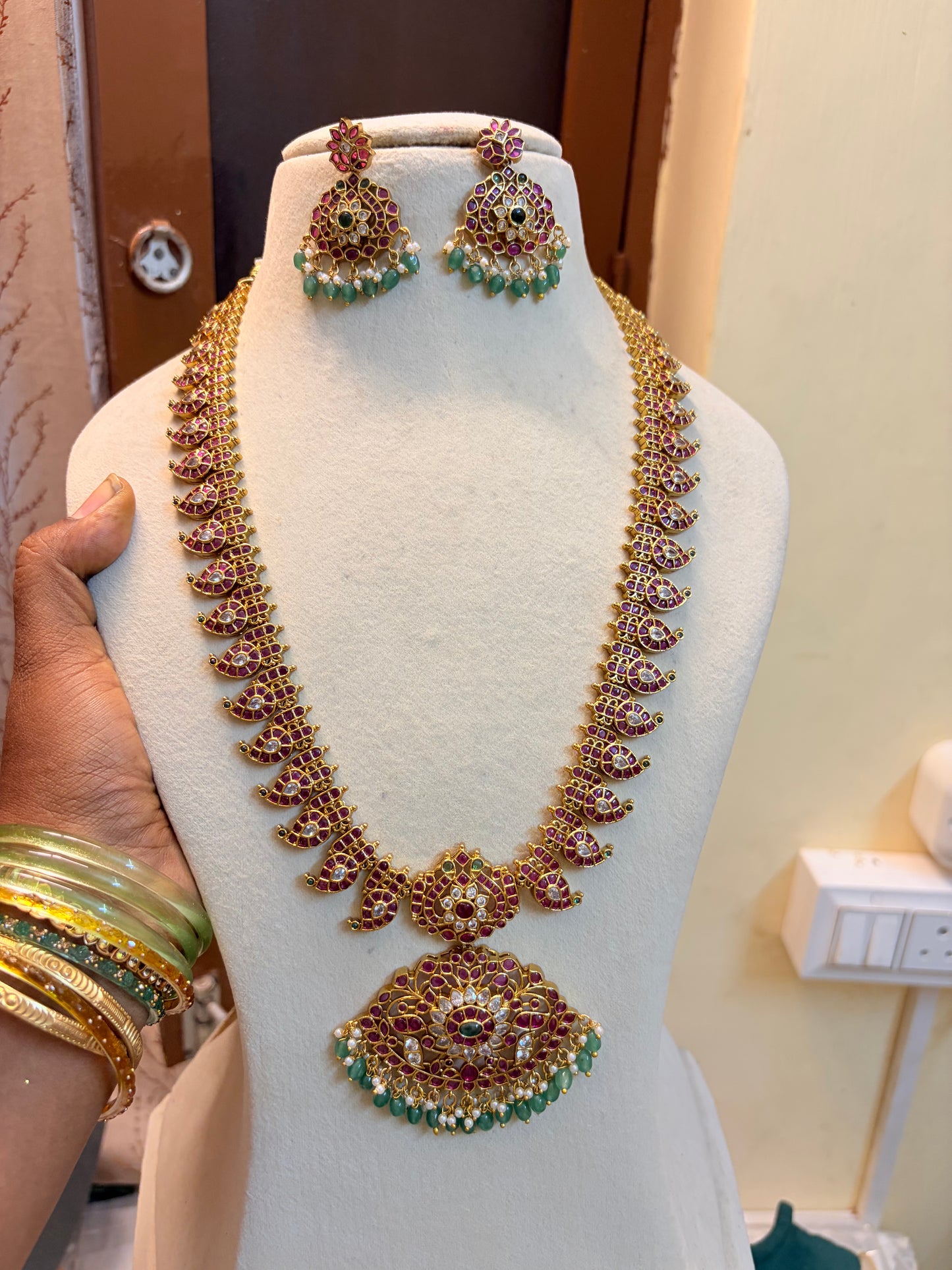 Pure kemp stones brass jadau Kundan mango haram
