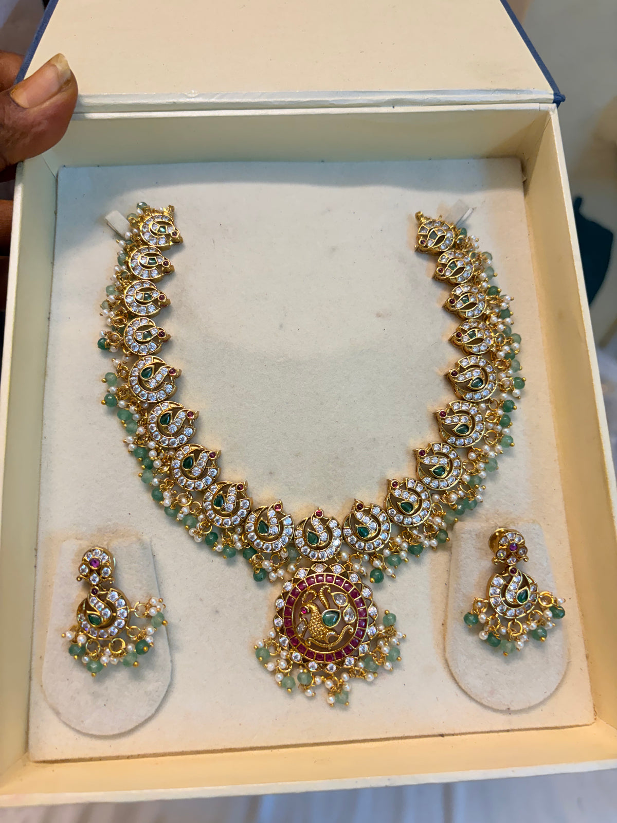 Peacock kemp stones jadau necklace set