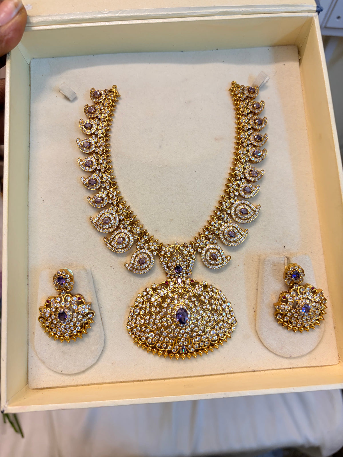 Purple AD stones jadau necklace set premium quality