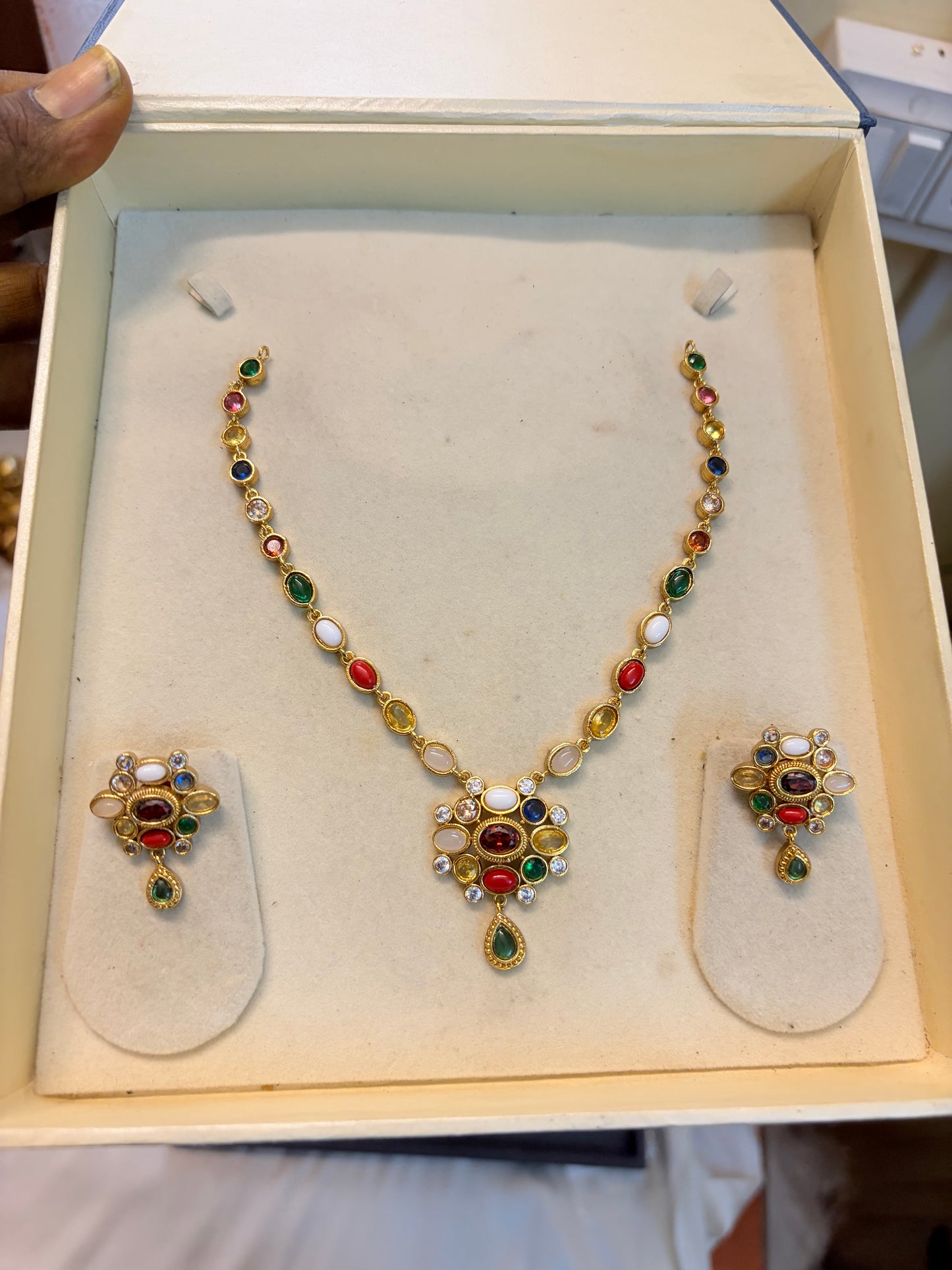 Classic Navratna jadau necklace set
