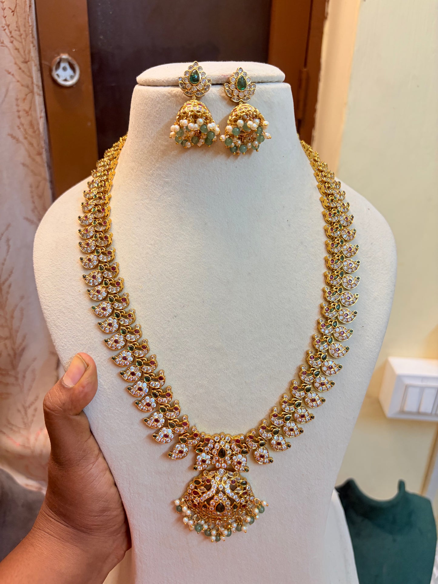 Mango peacock AD stones jadau haram