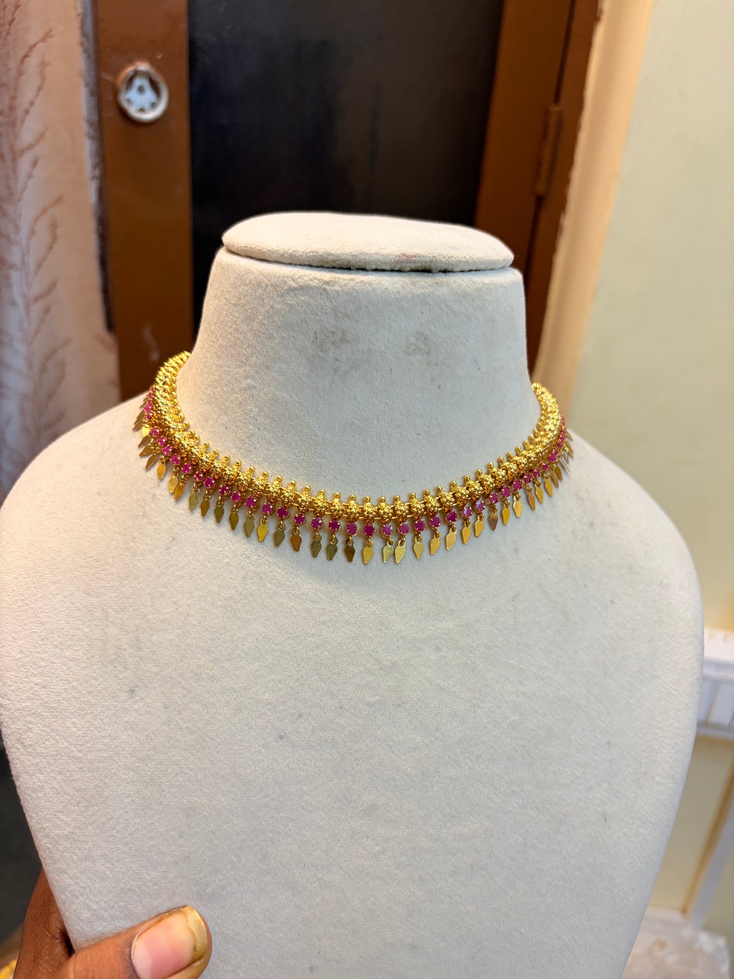 Gold finish Ruby jadau choker set
