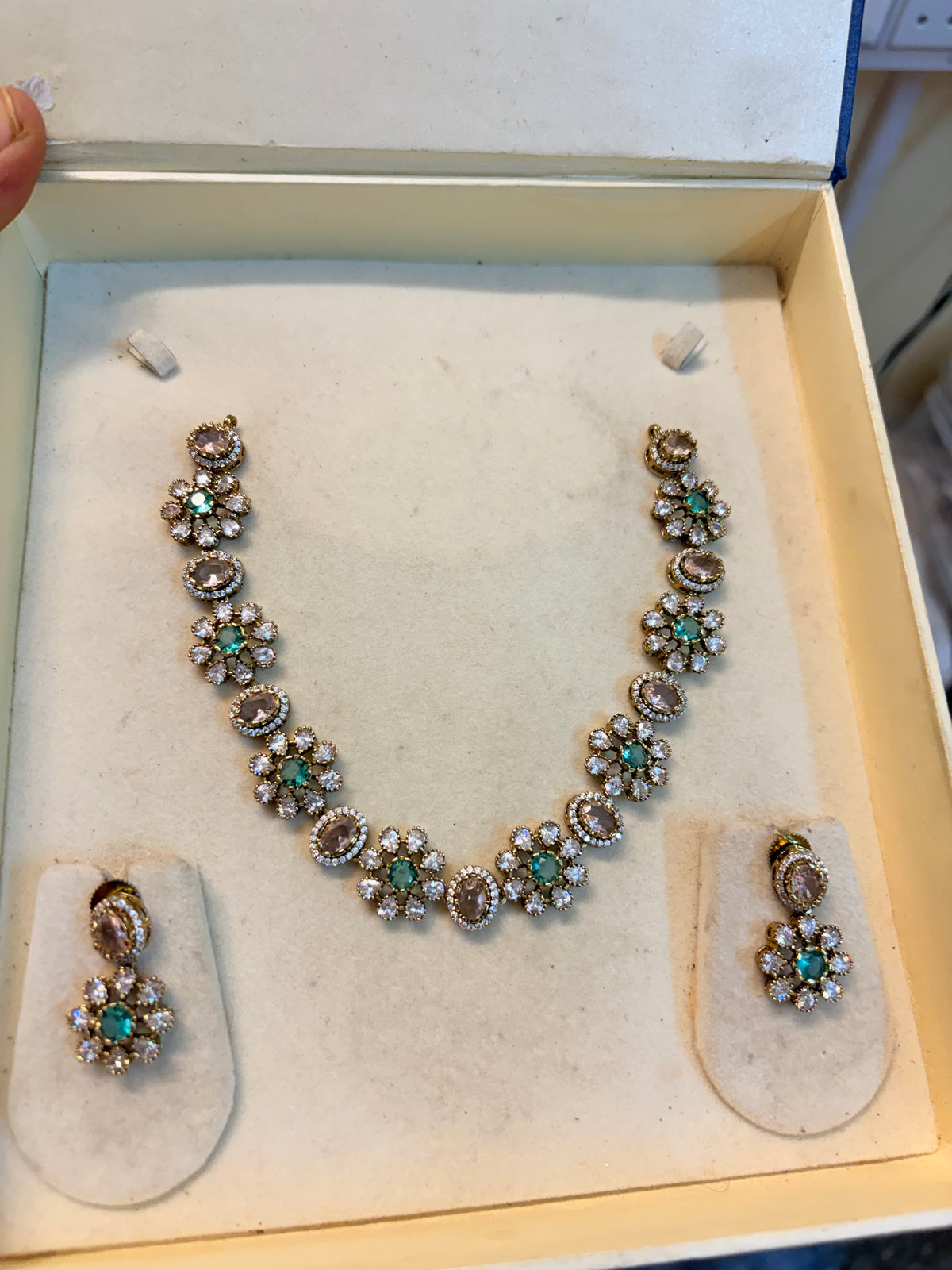 Designer Blush pink Moissanite jadau necklace set premium quality
