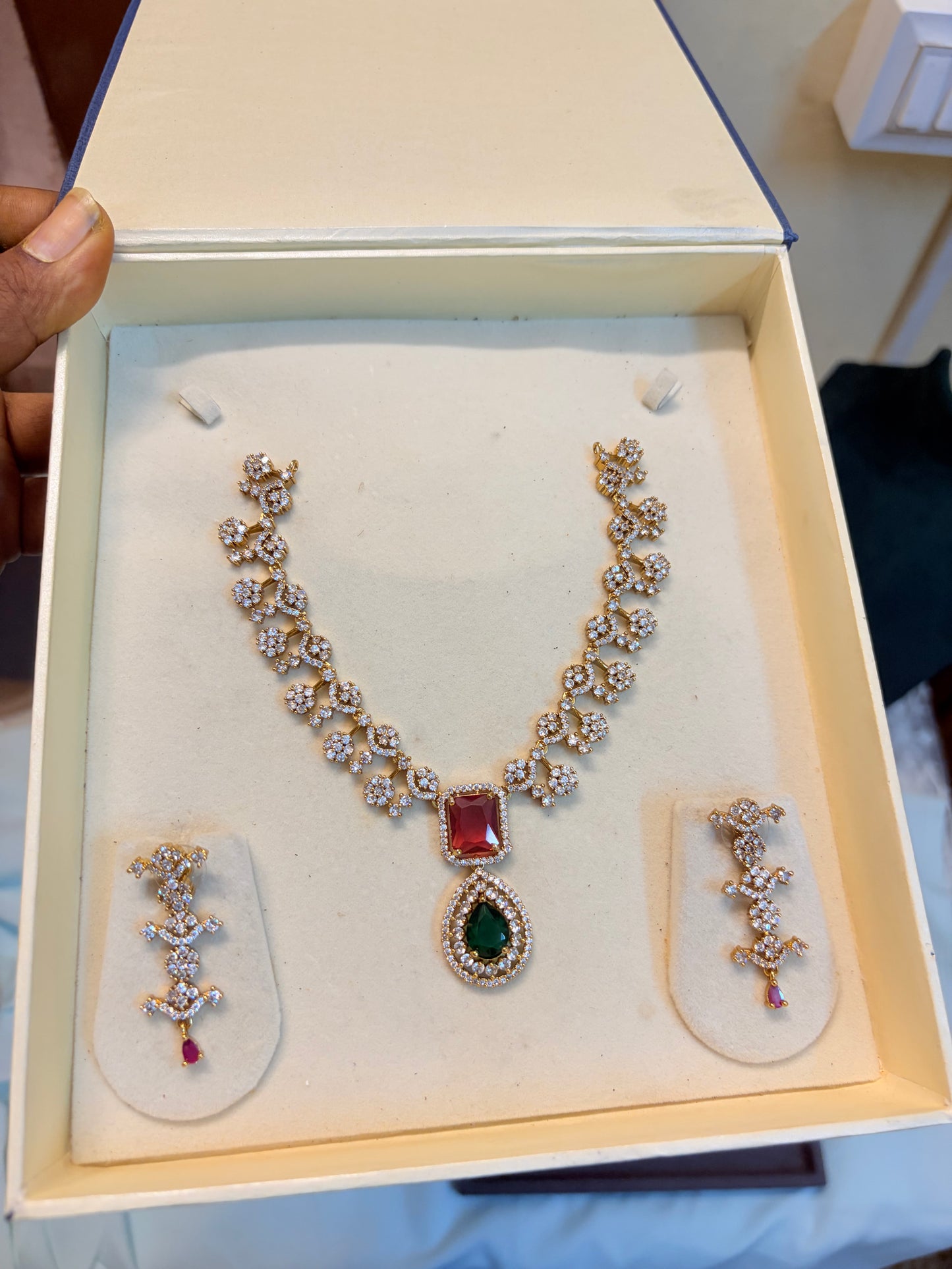 Designer Cz stone gold plated necklace set