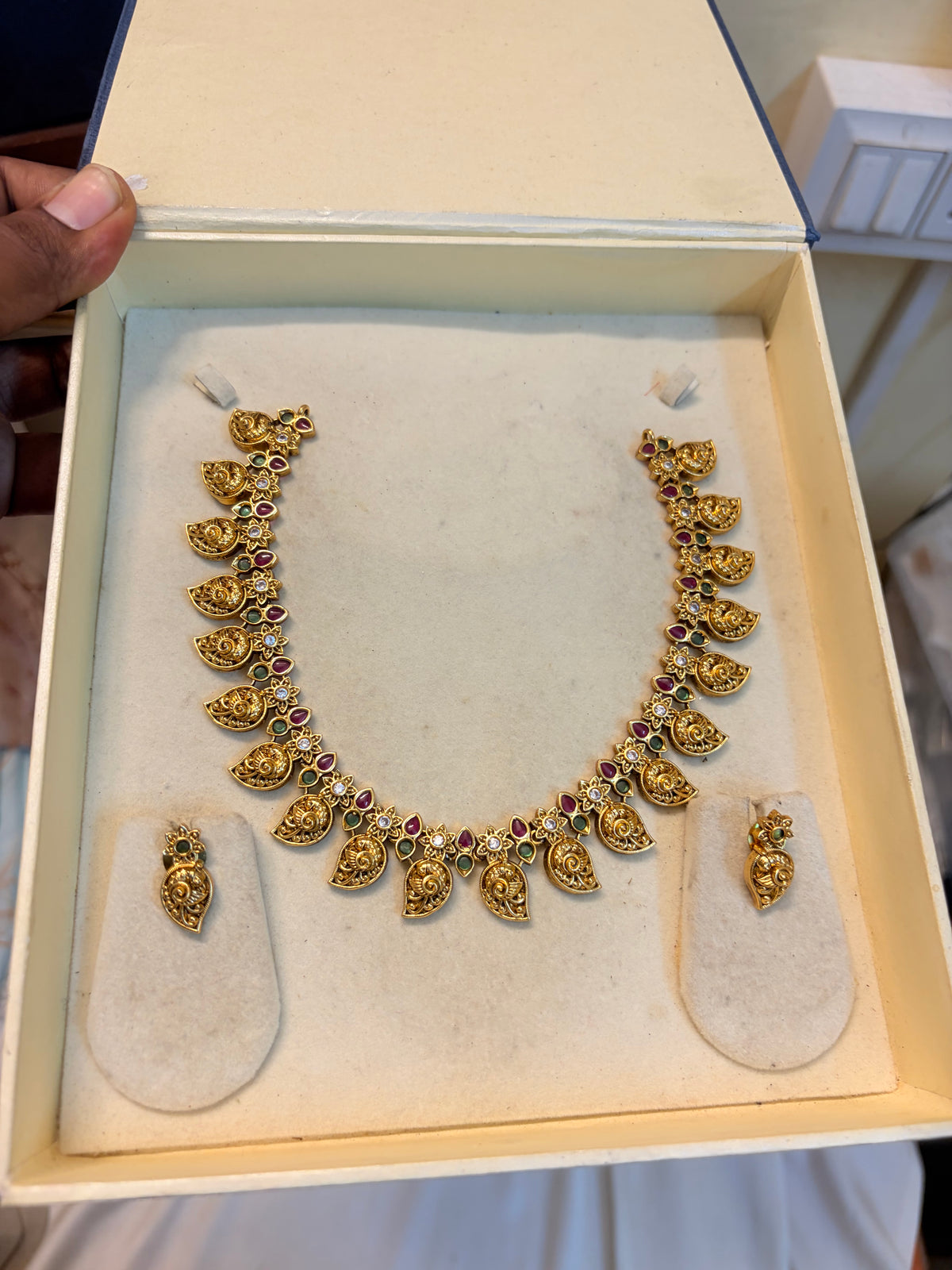 Antique mango jadau necklace set