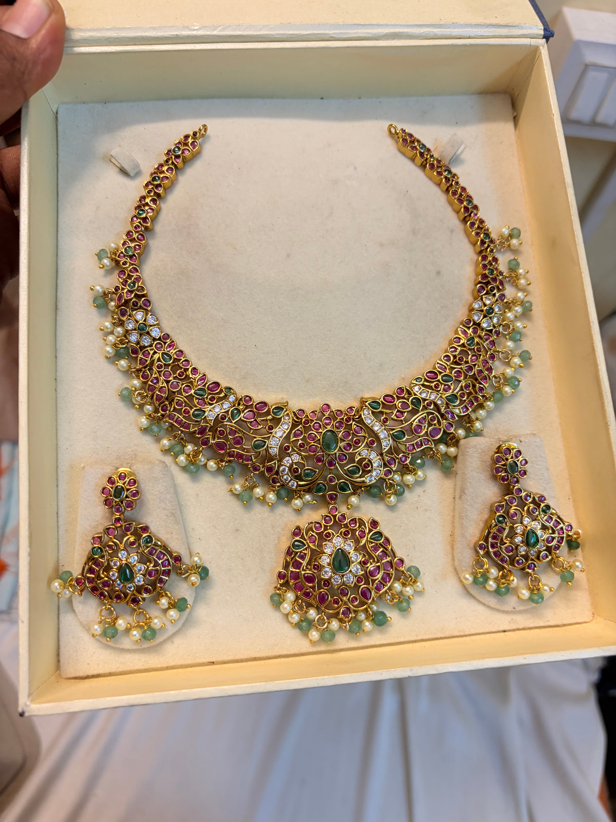 Real kemp stones jadau necklace set brass made premium quality