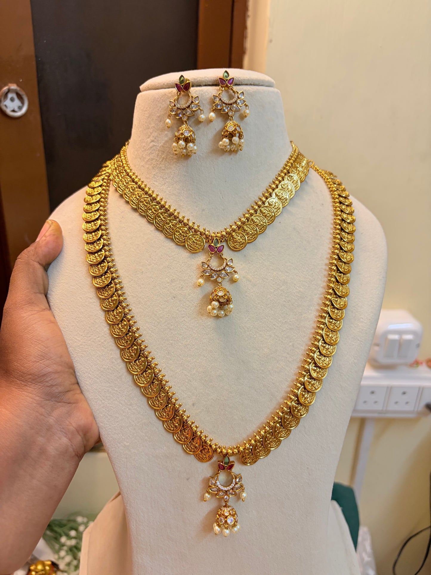 Gold antique finish Lakshmi coin combo set