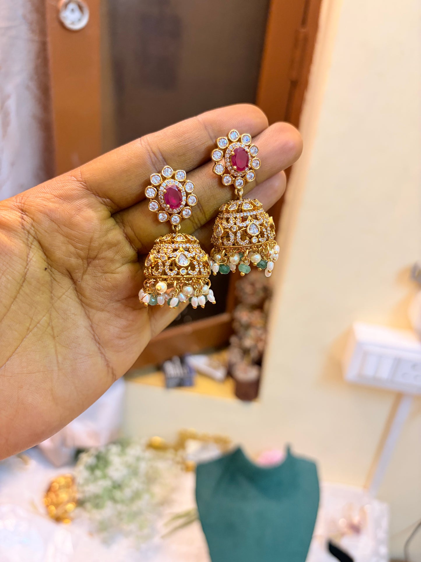 Cz stone jadau Jhumka