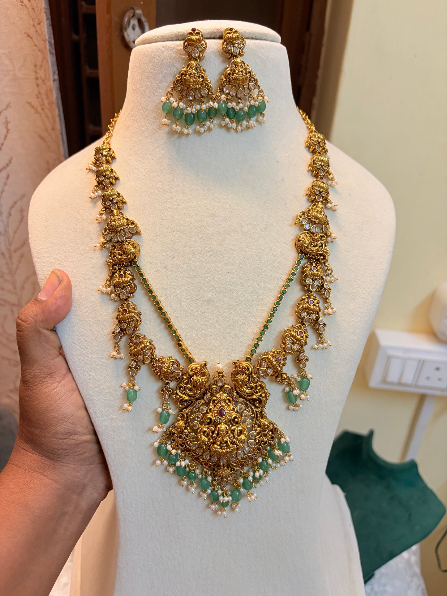 Gold antique finish Lakshmi haram