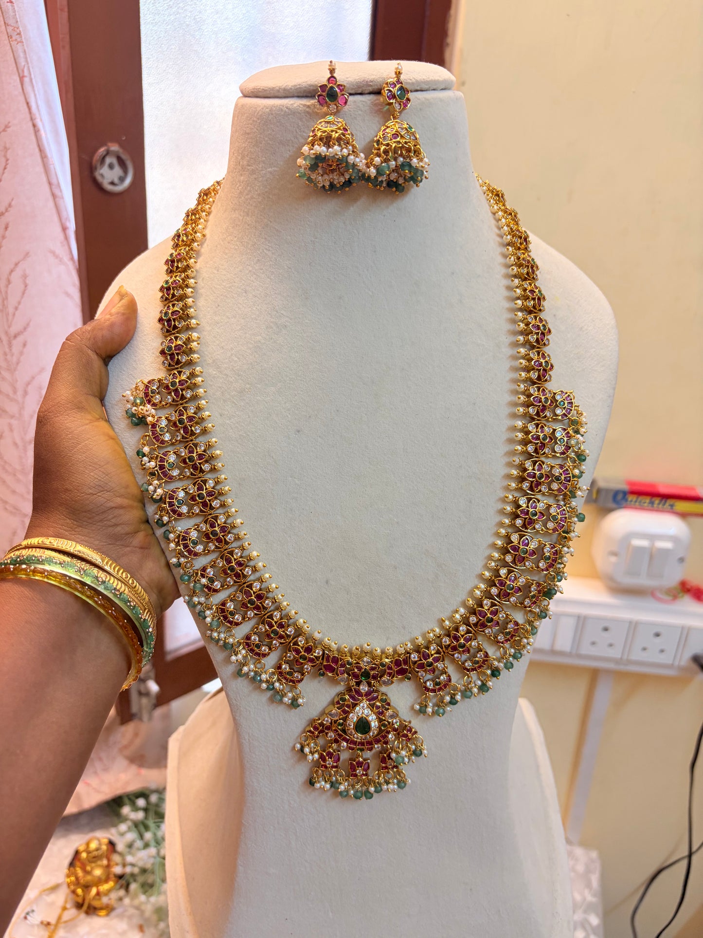 Real kemp stones jadau Kundan brass made haram