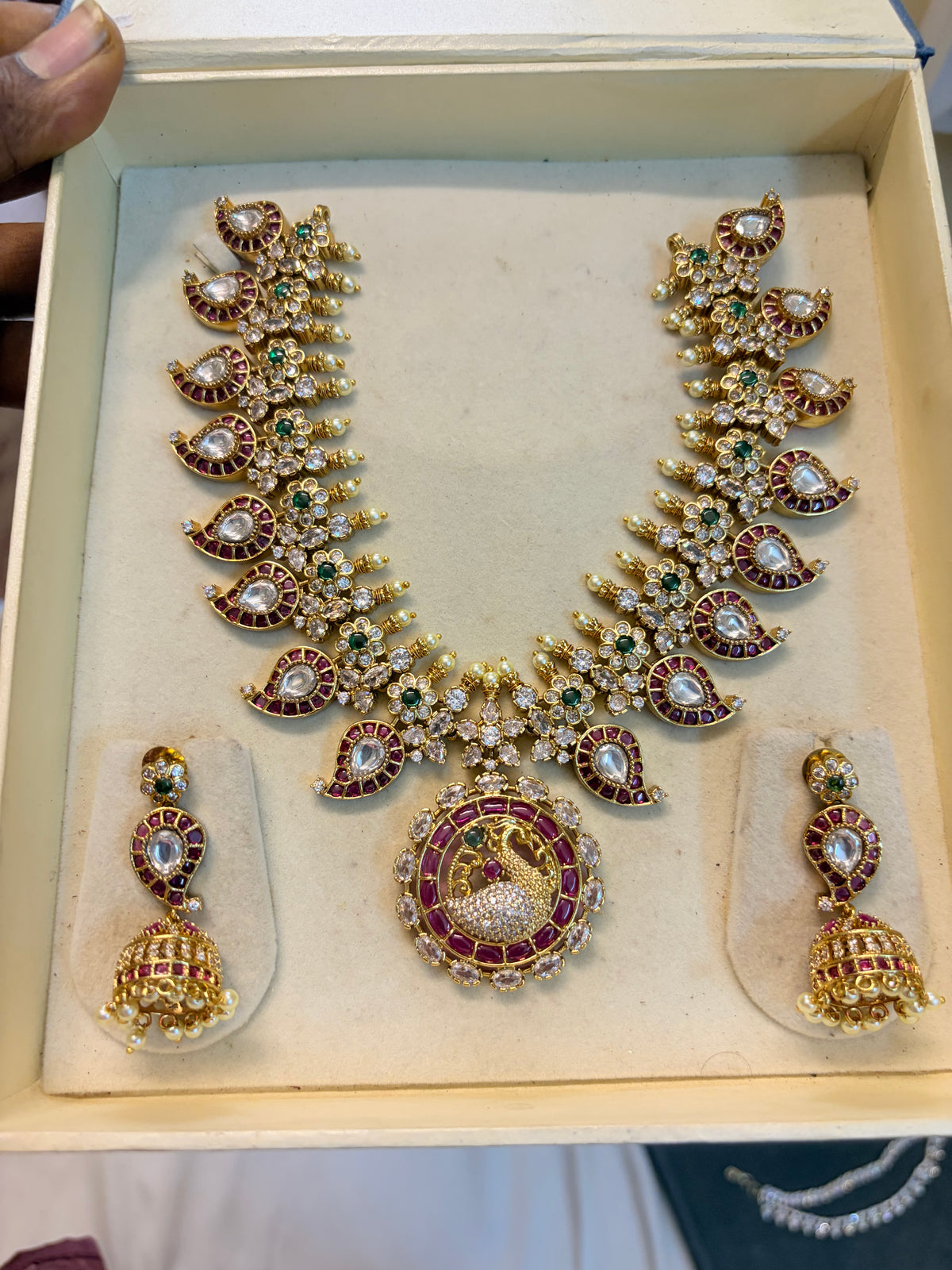 Pure kemp stones Polki Kundan jadau necklace set premium quality