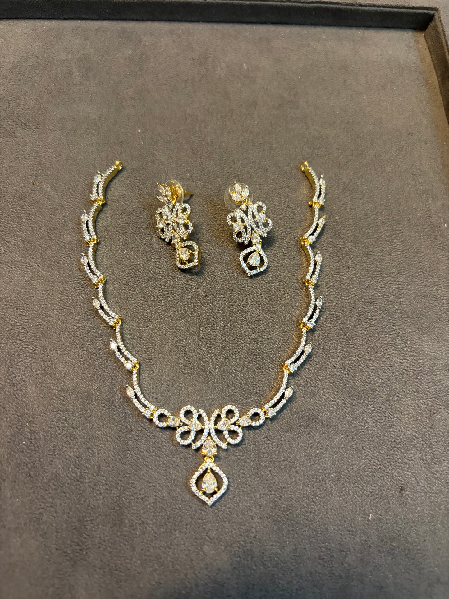 Diamond replica Floral Drop necklace set with matching earrings