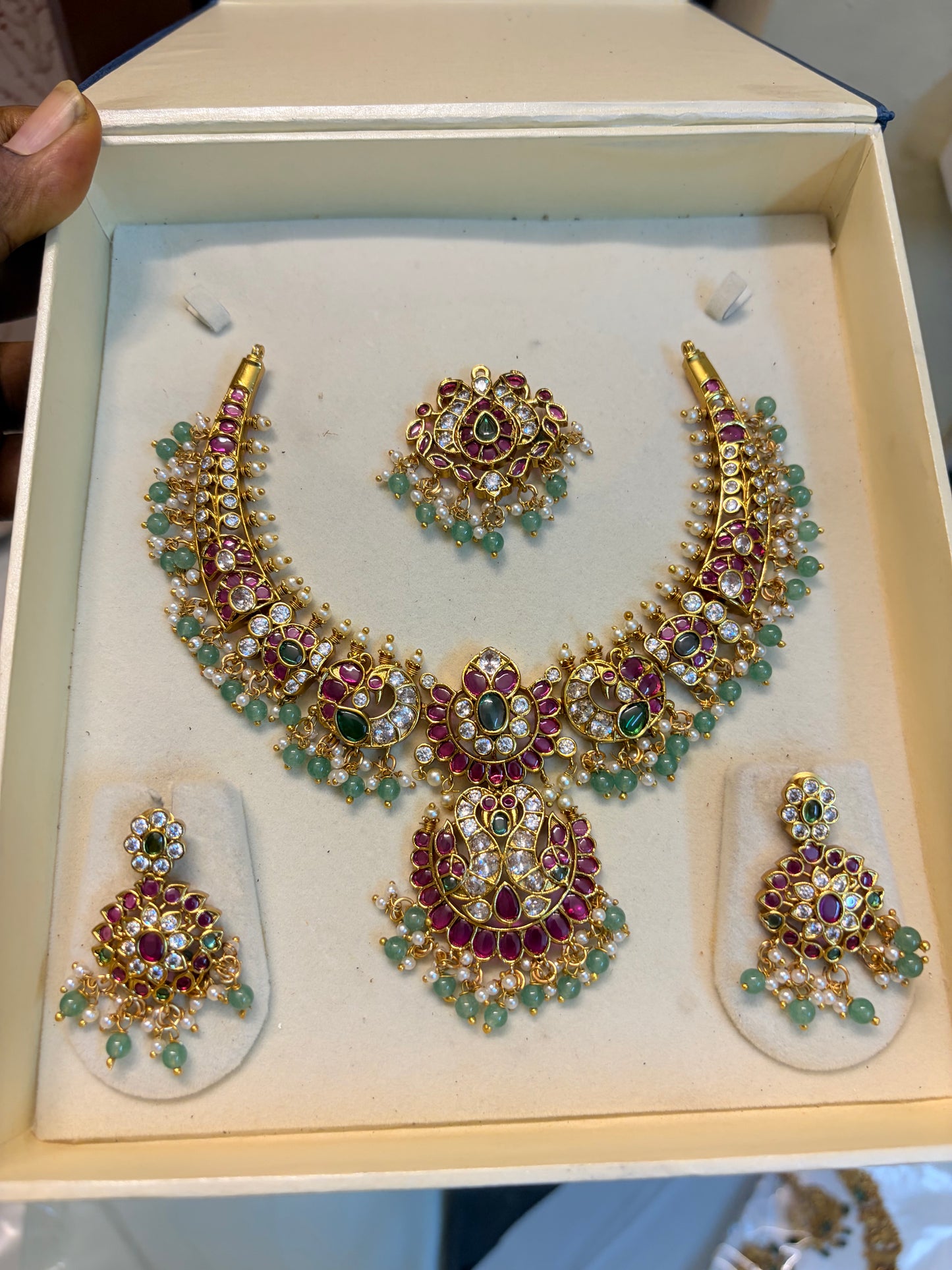 Real kemp stones jadau Kundan detachable necklace set