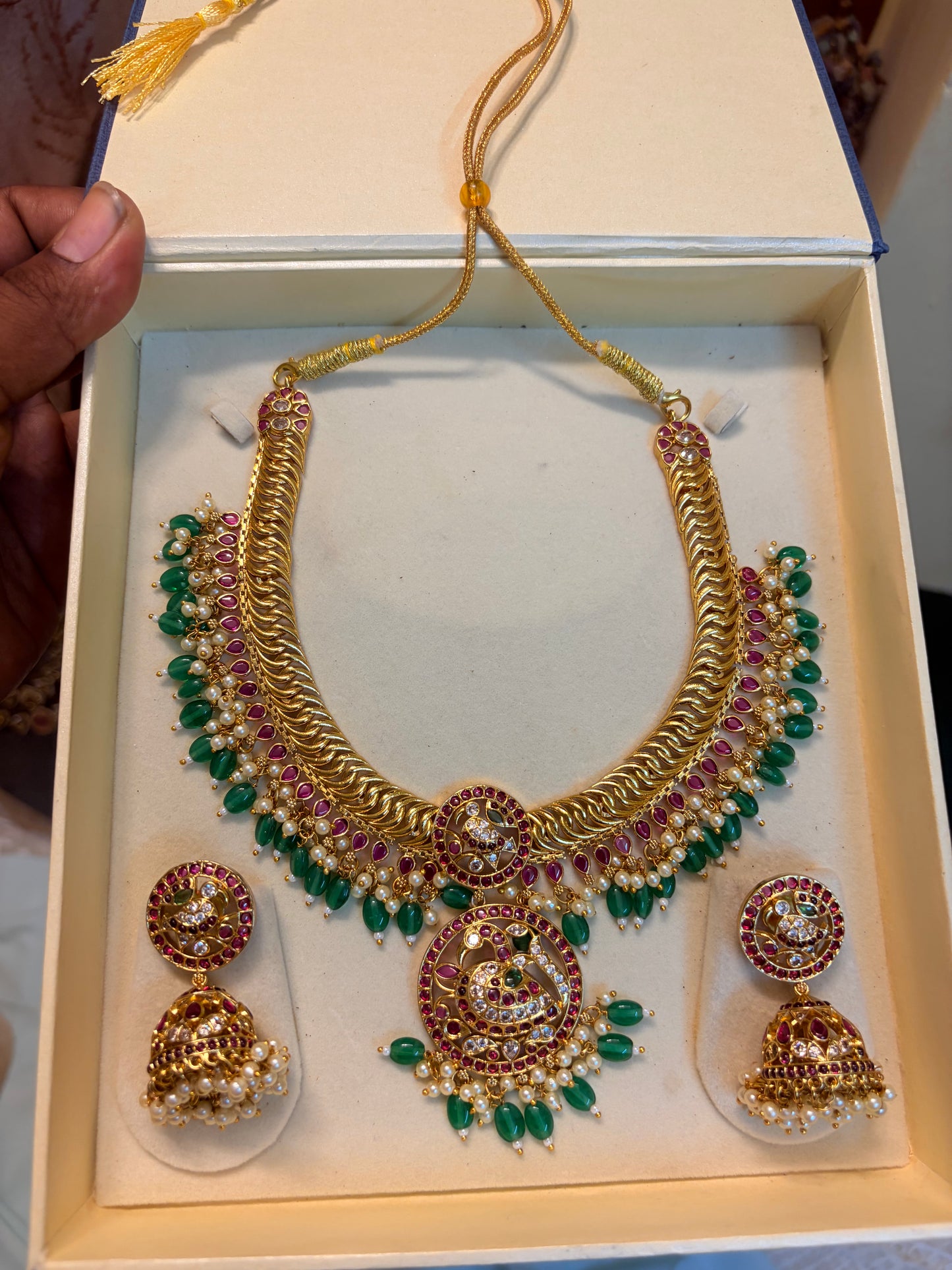 Peacock Jalebi kemp stones jalebi necklace set