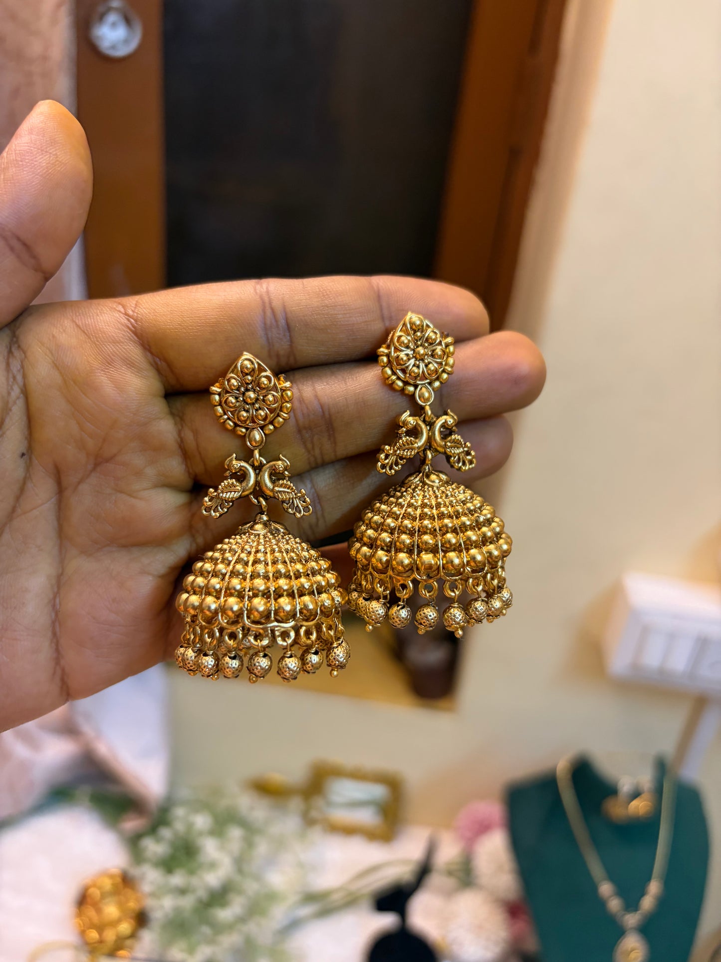 Gold antique finish Jhumka