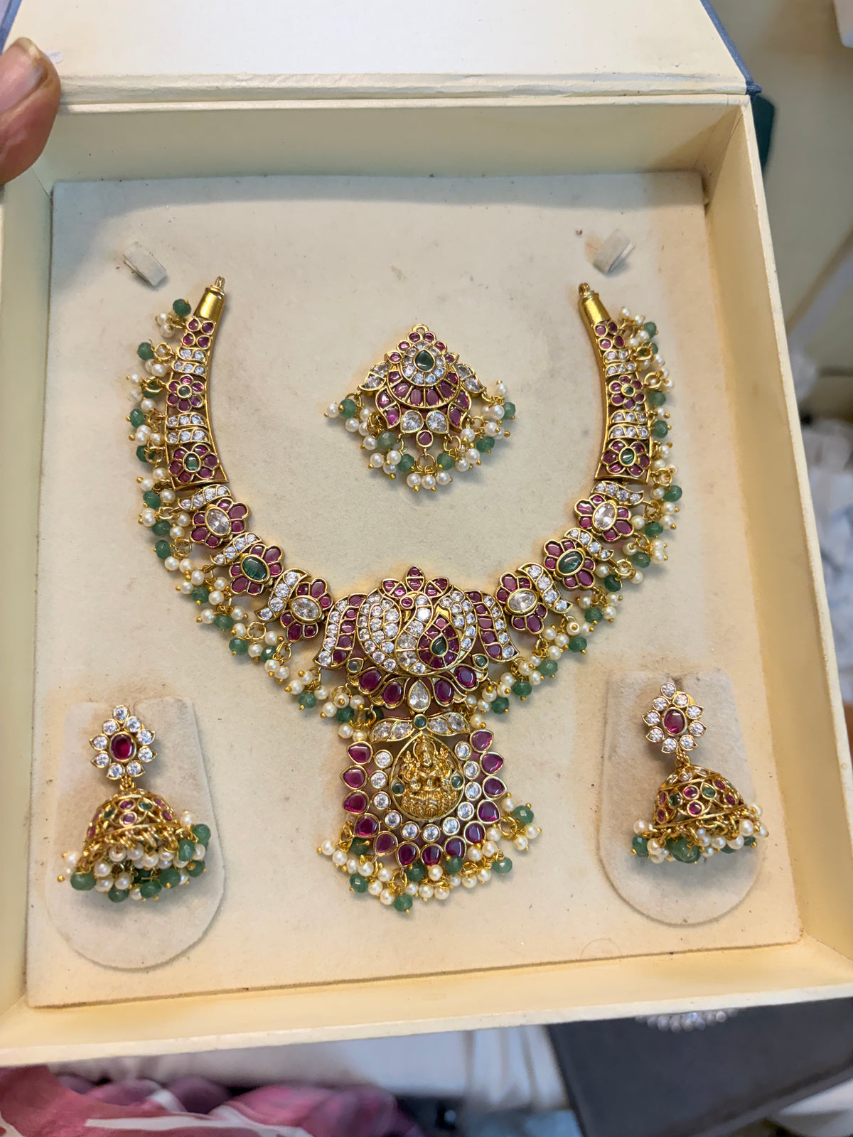 Real kemp stones jadau necklace set premium quality with detachable pendant