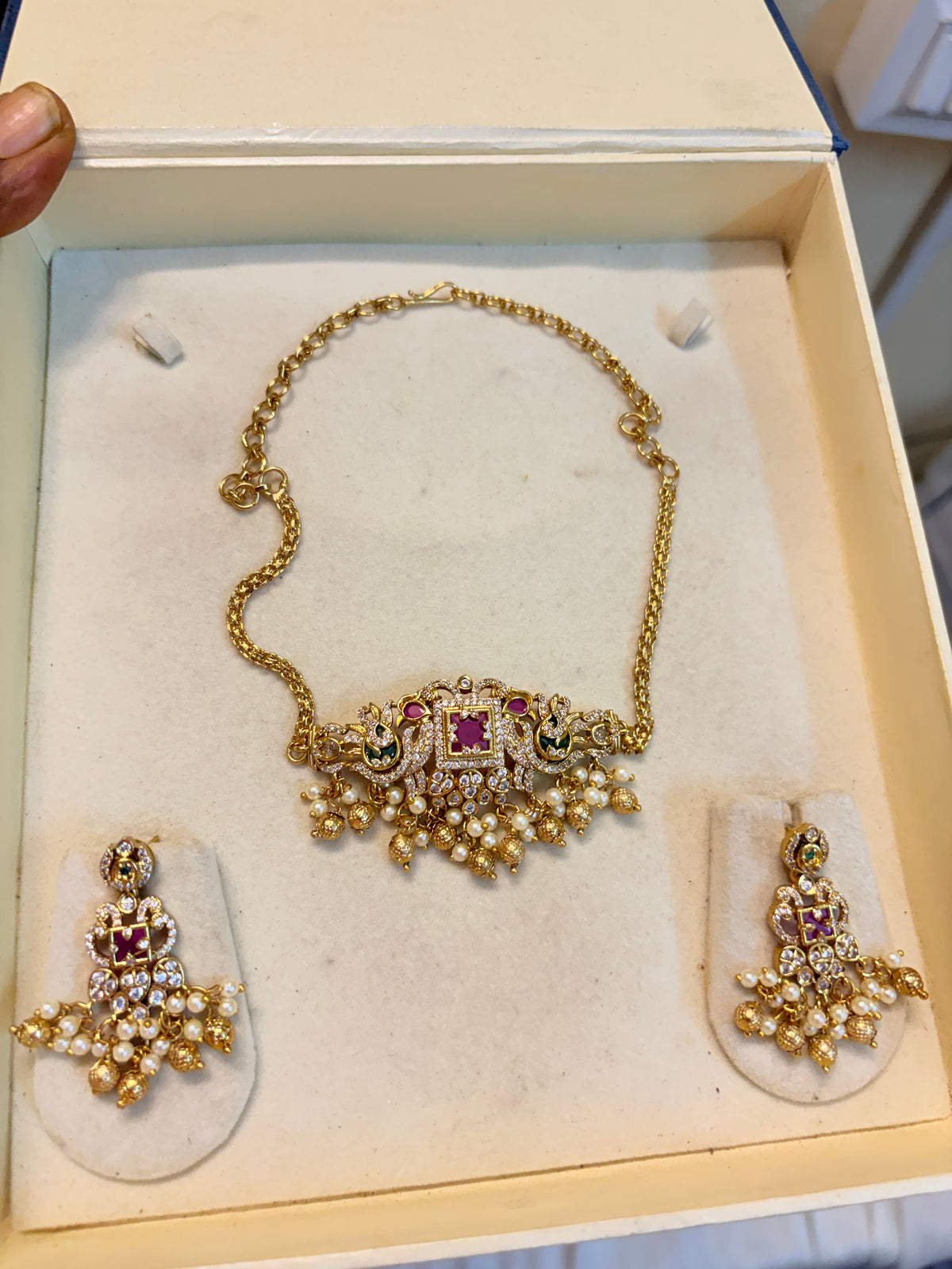 Cz stones gold plated choker set