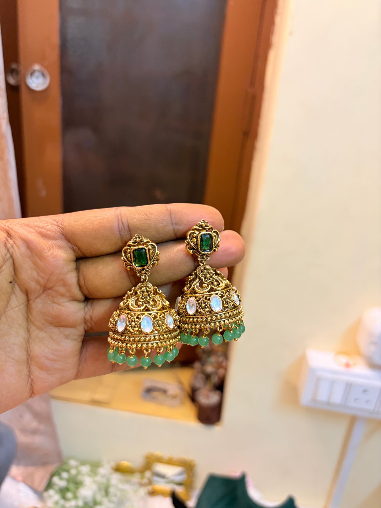 Polki Kundan Antique Jhumka