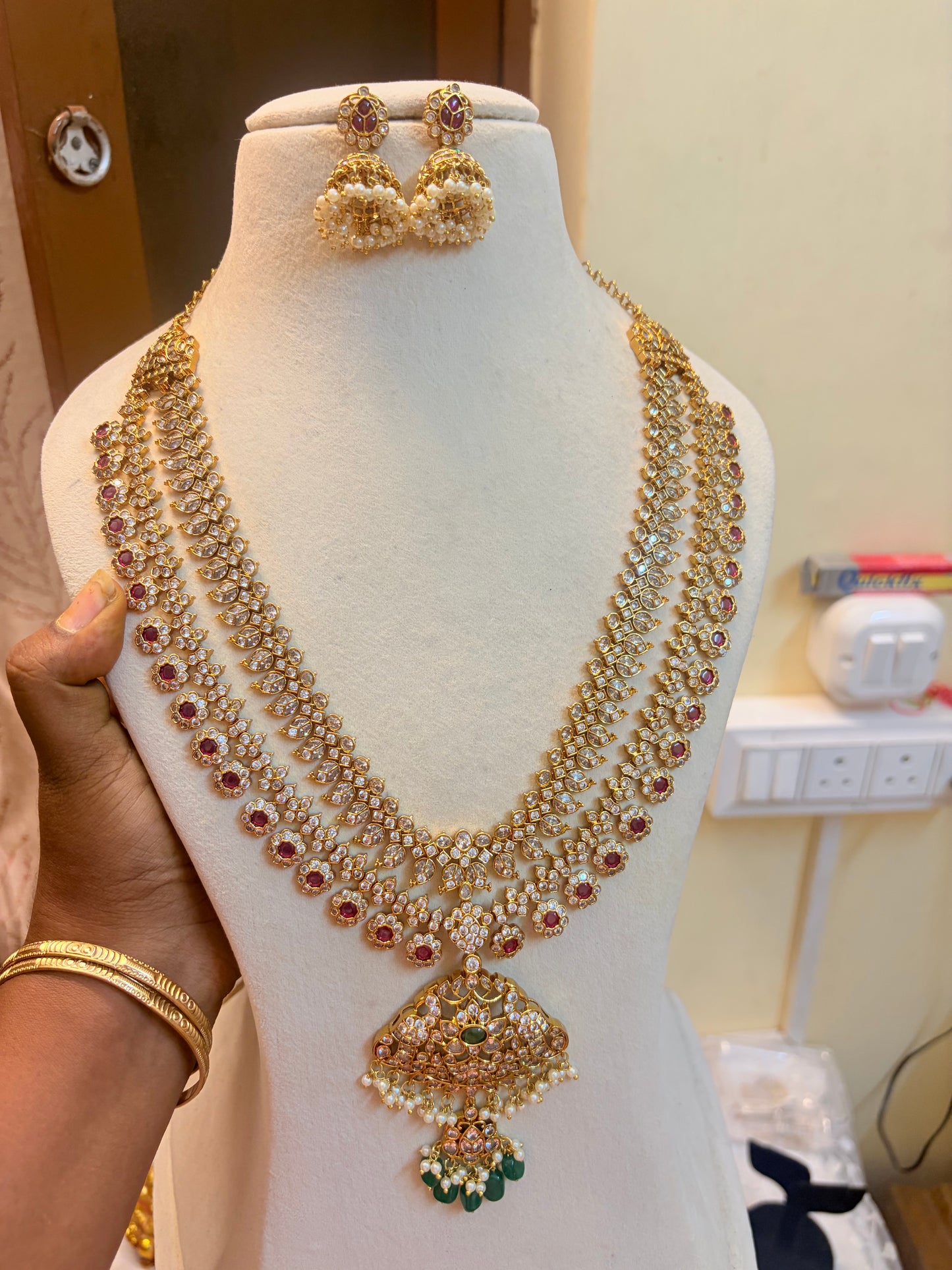 Bold kemp stones jadau double layer haram