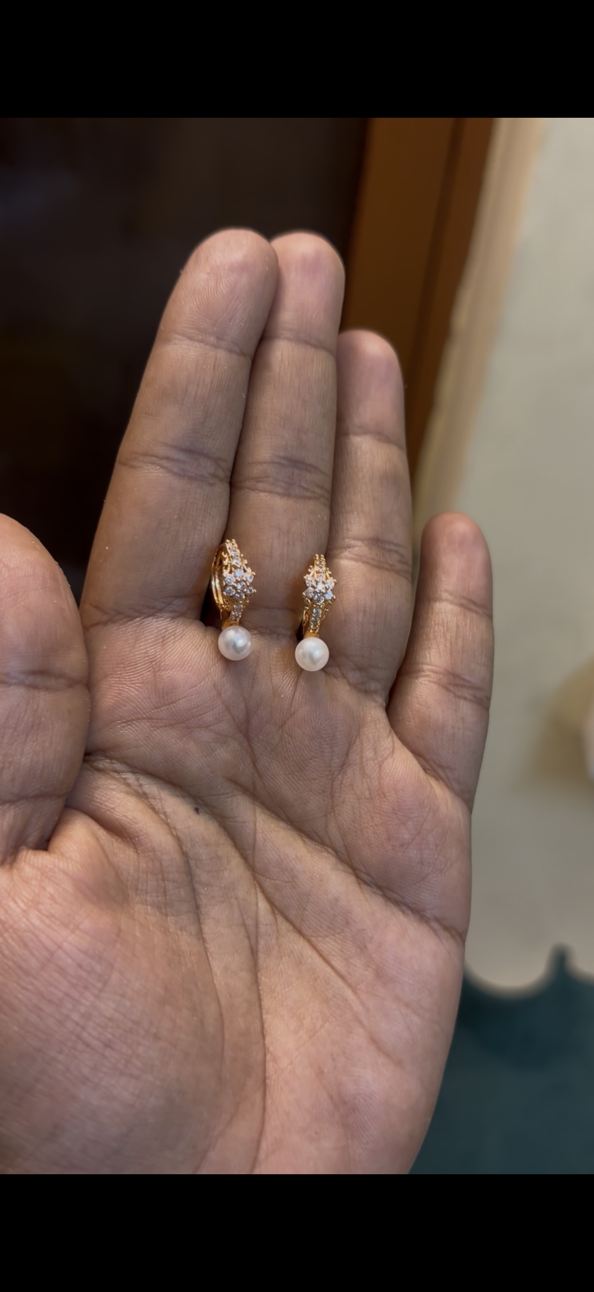 Cz Bali stud with pearl drops