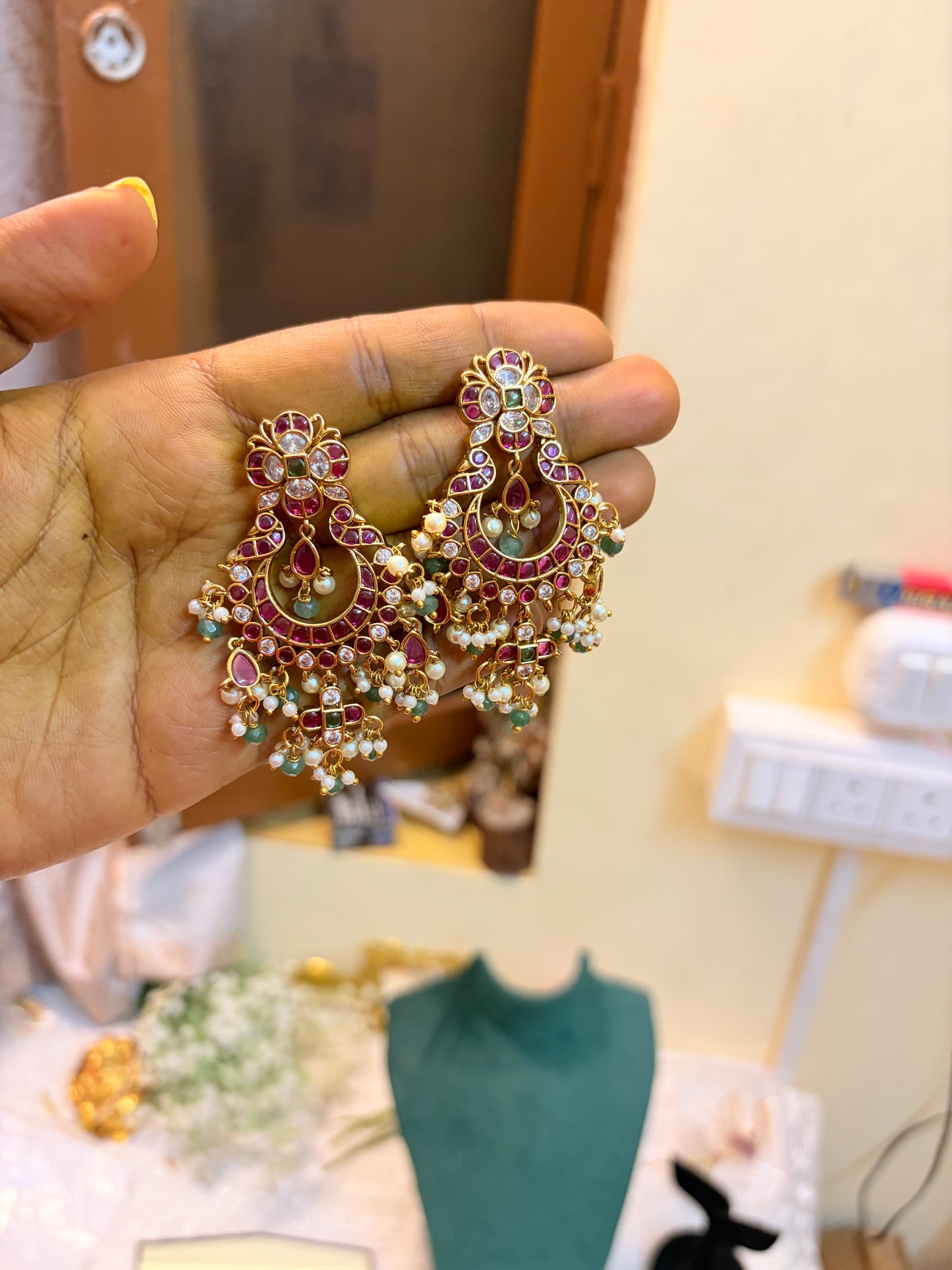 Classic kemp stones Chandbali earrings
