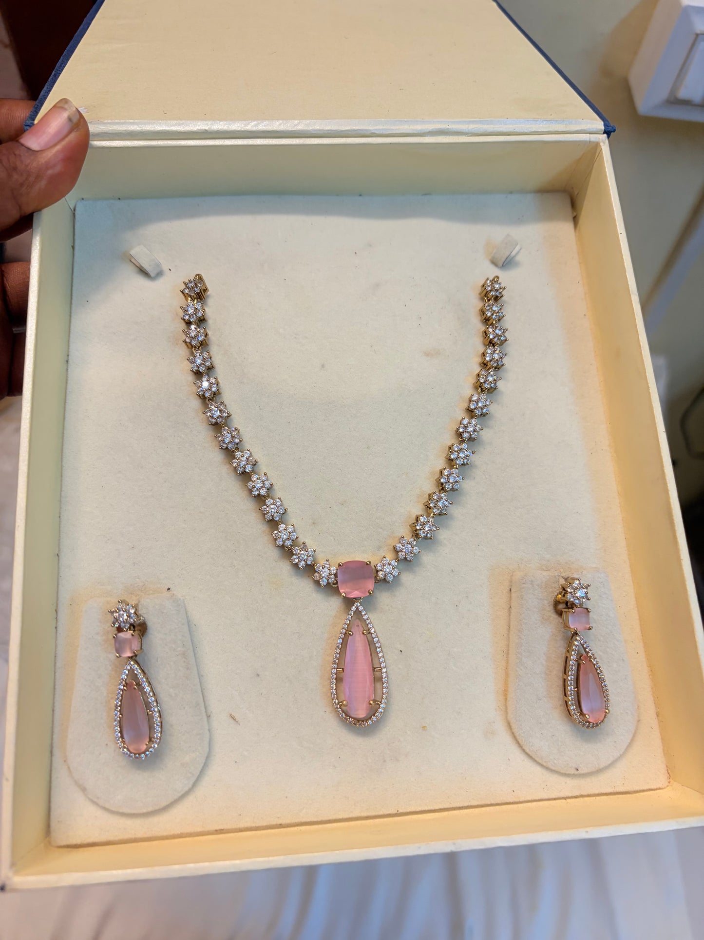 AD stones blush pink necklace set