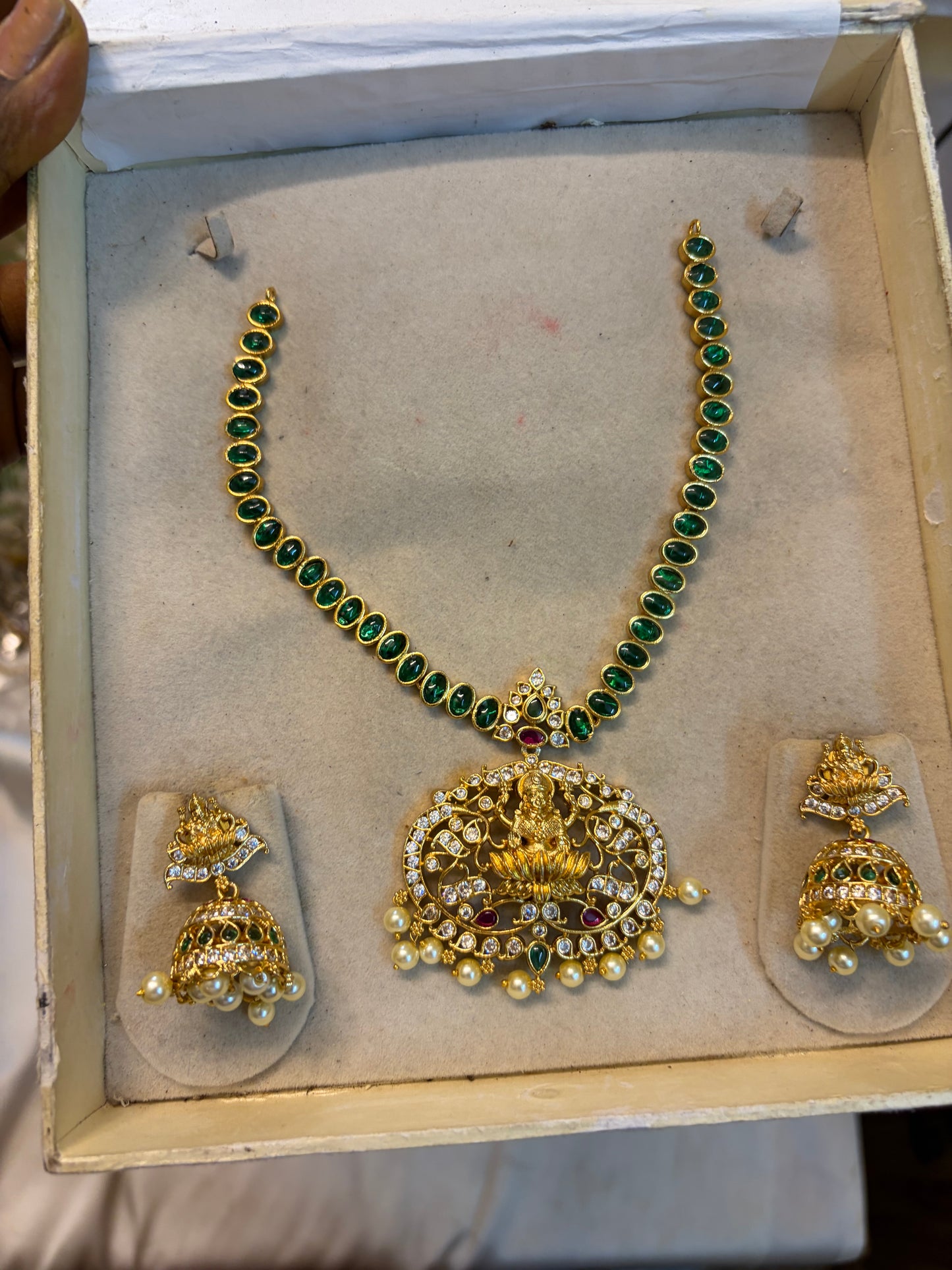 Divine Emerald Lakshmi necklace set