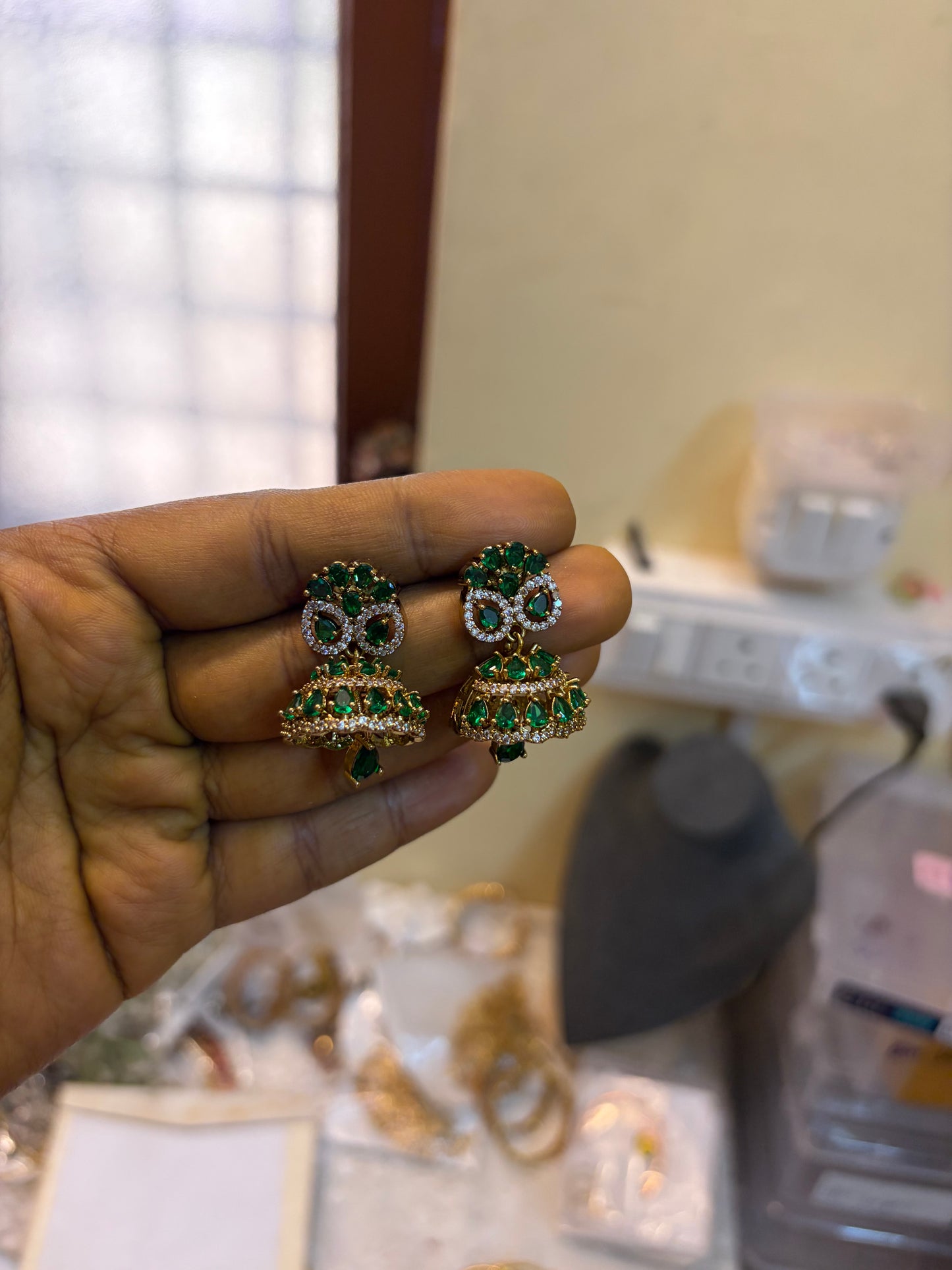 Cz stone emerald Jhumka