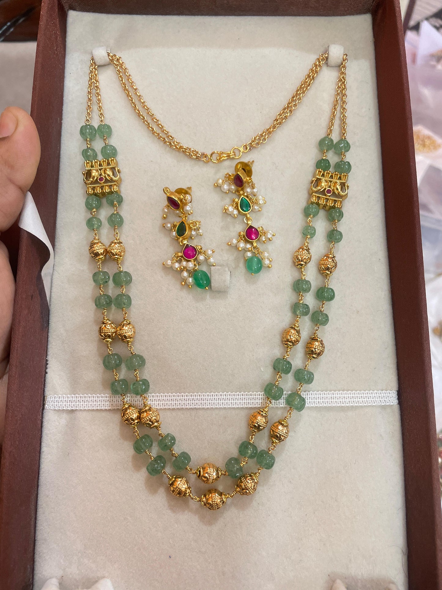 Real pumpkin beads chain with earrings premium quality